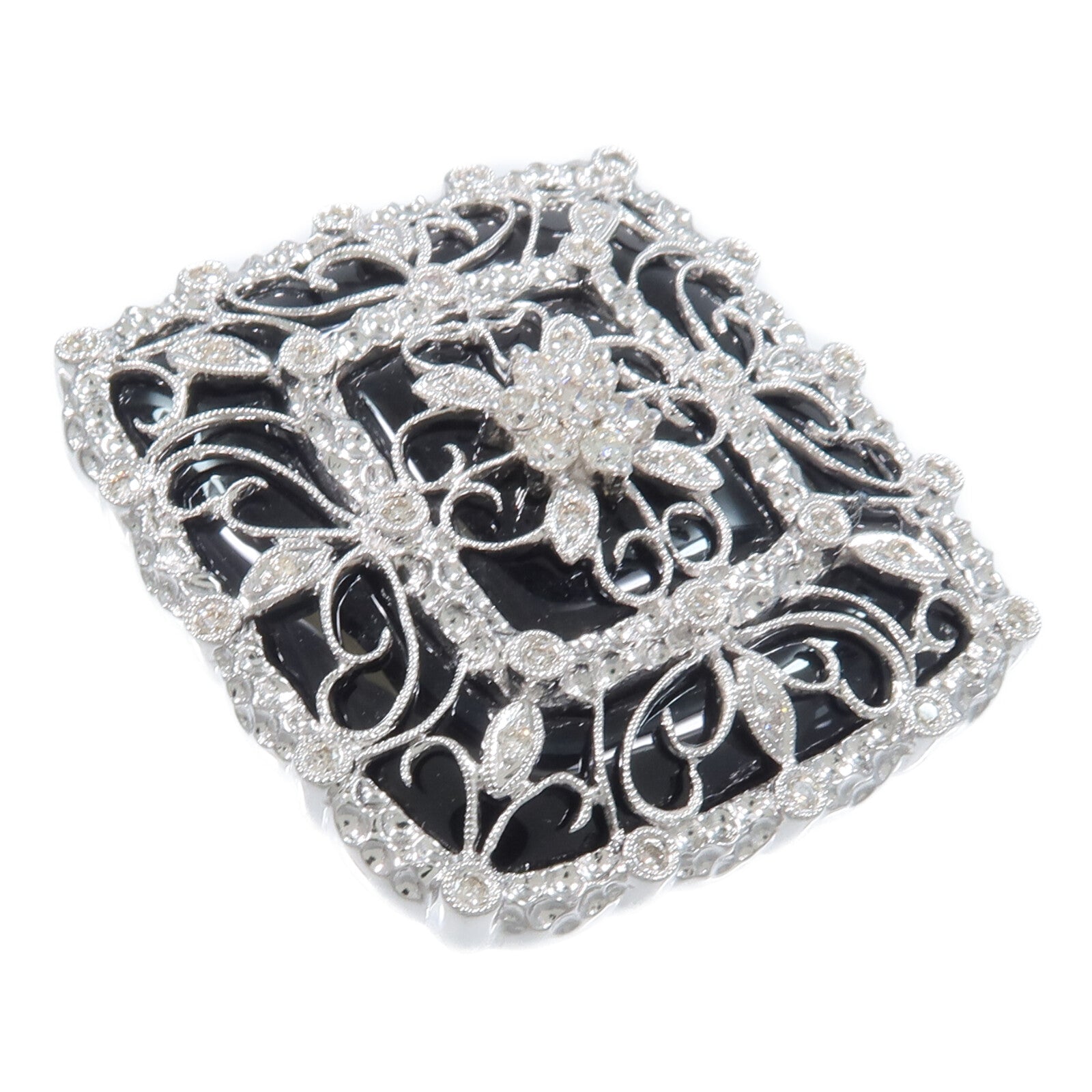 JEWELRY 18K白金Onyx Diamond Brooch縞瑪瑙/鑽石胸針