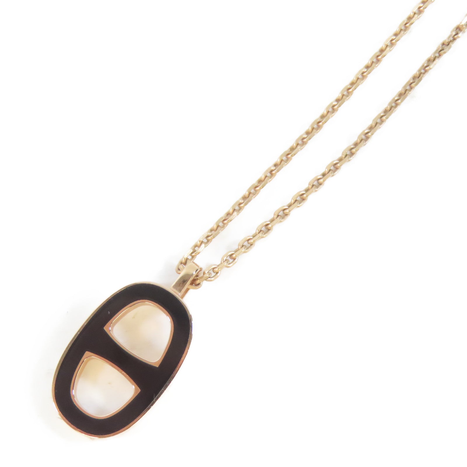 HERMES 金屬Chaine D'Ancre項鍊金色/黑色#42cm