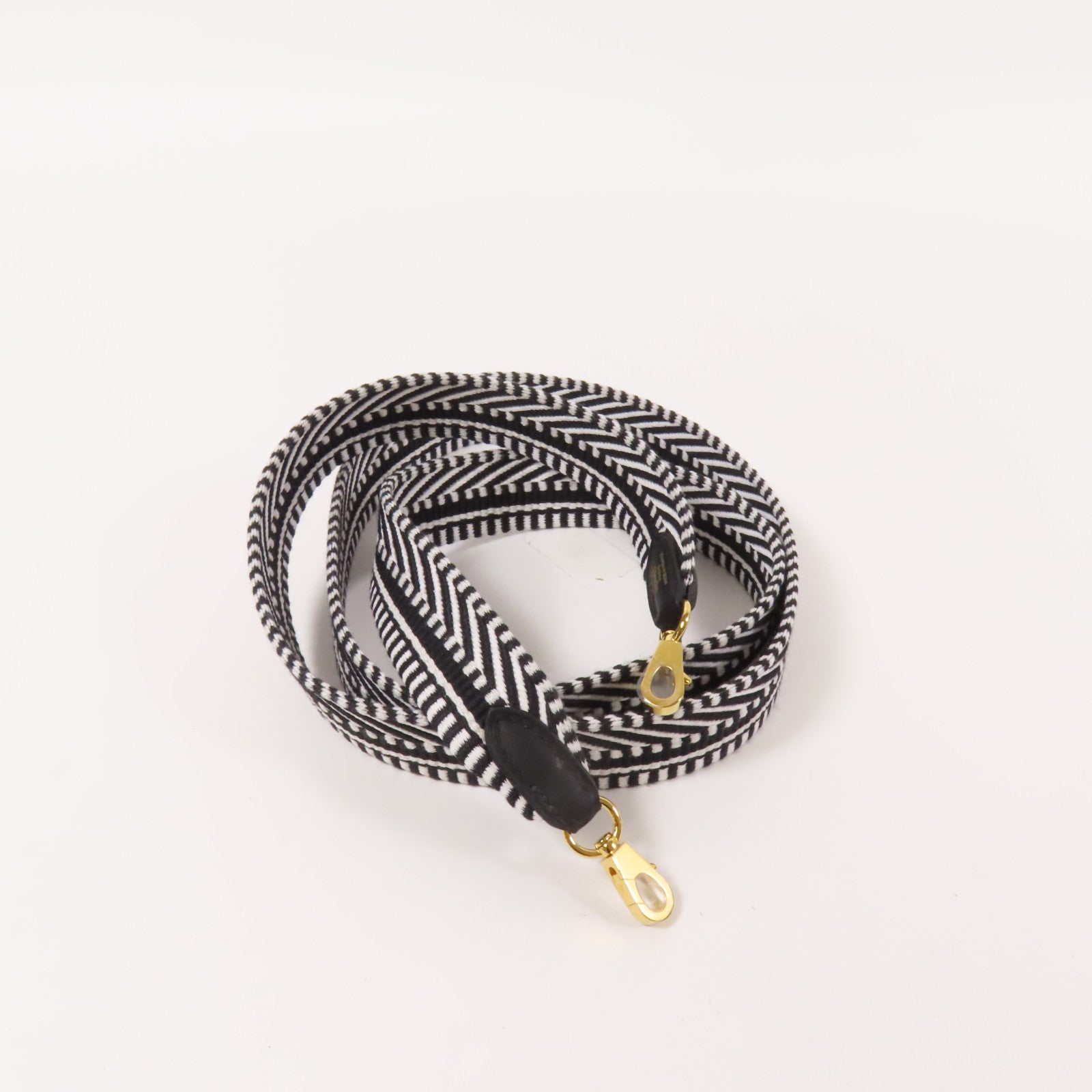 HERMES 帆布Strap金扣肩背帶Noir/White