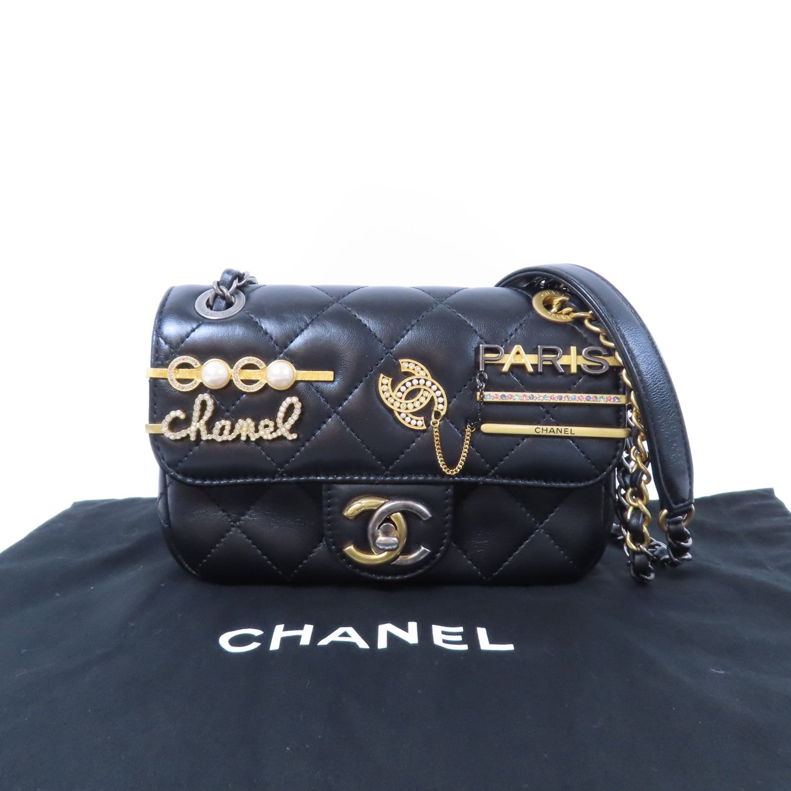 CHANEL 菱格羊皮皮革Classic Flap金扣肩背袋黑色