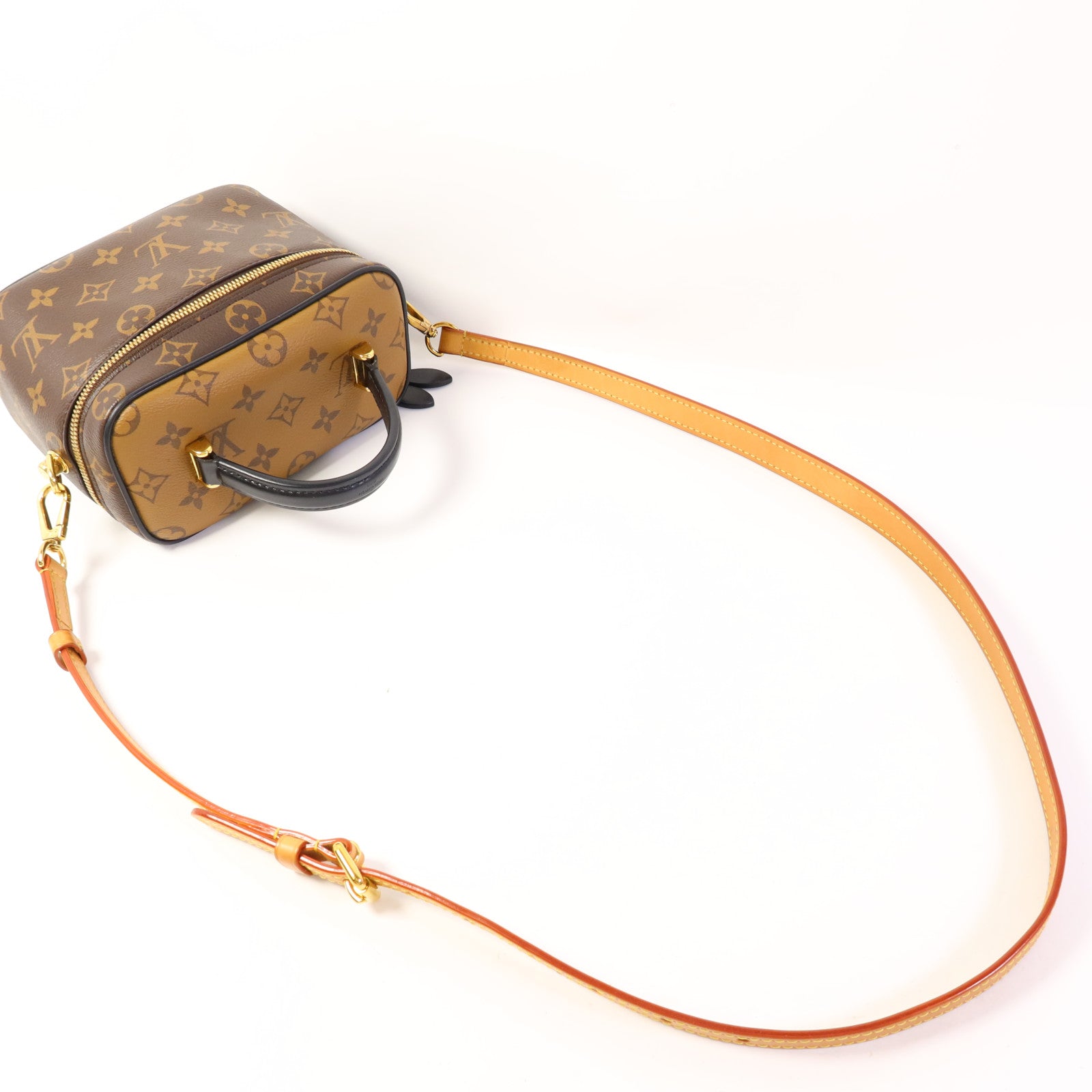 LOUIS VUITTON Monogram Reverse Vanity PM金扣手挽肩背兩用袋棕色
