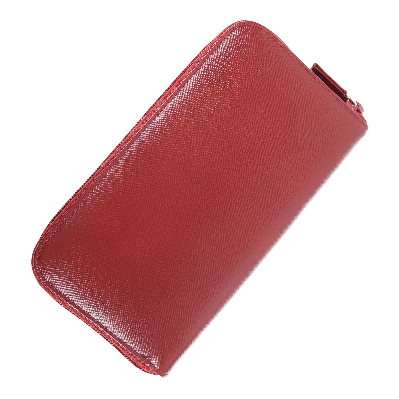 PRADA Saffiano皮革Long Wallet銀扣長錢包紅色