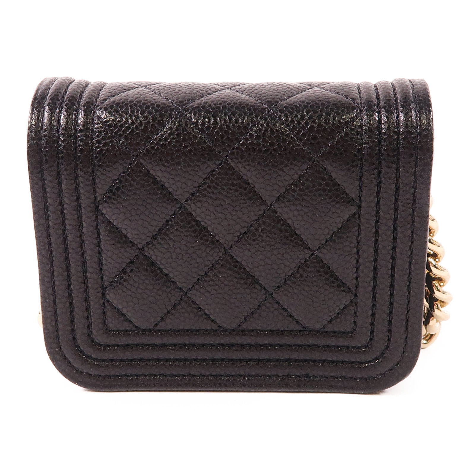 CHANEL CC GHW Boy Chain Shoulder Bag Calfskin Leather Black