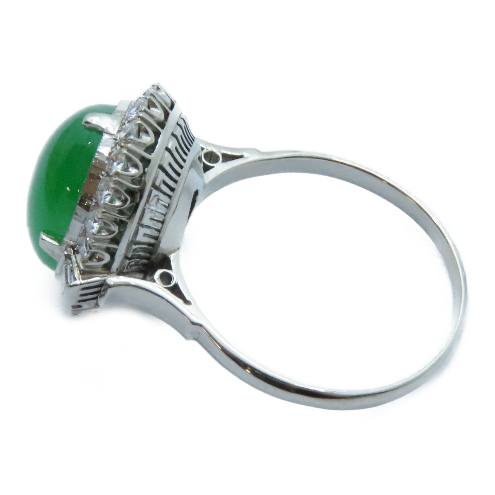 JEWELRY PT750鉑金Jade Diamond Ring 8.4ct翡翠/0.59ct鑽石戒指US#9