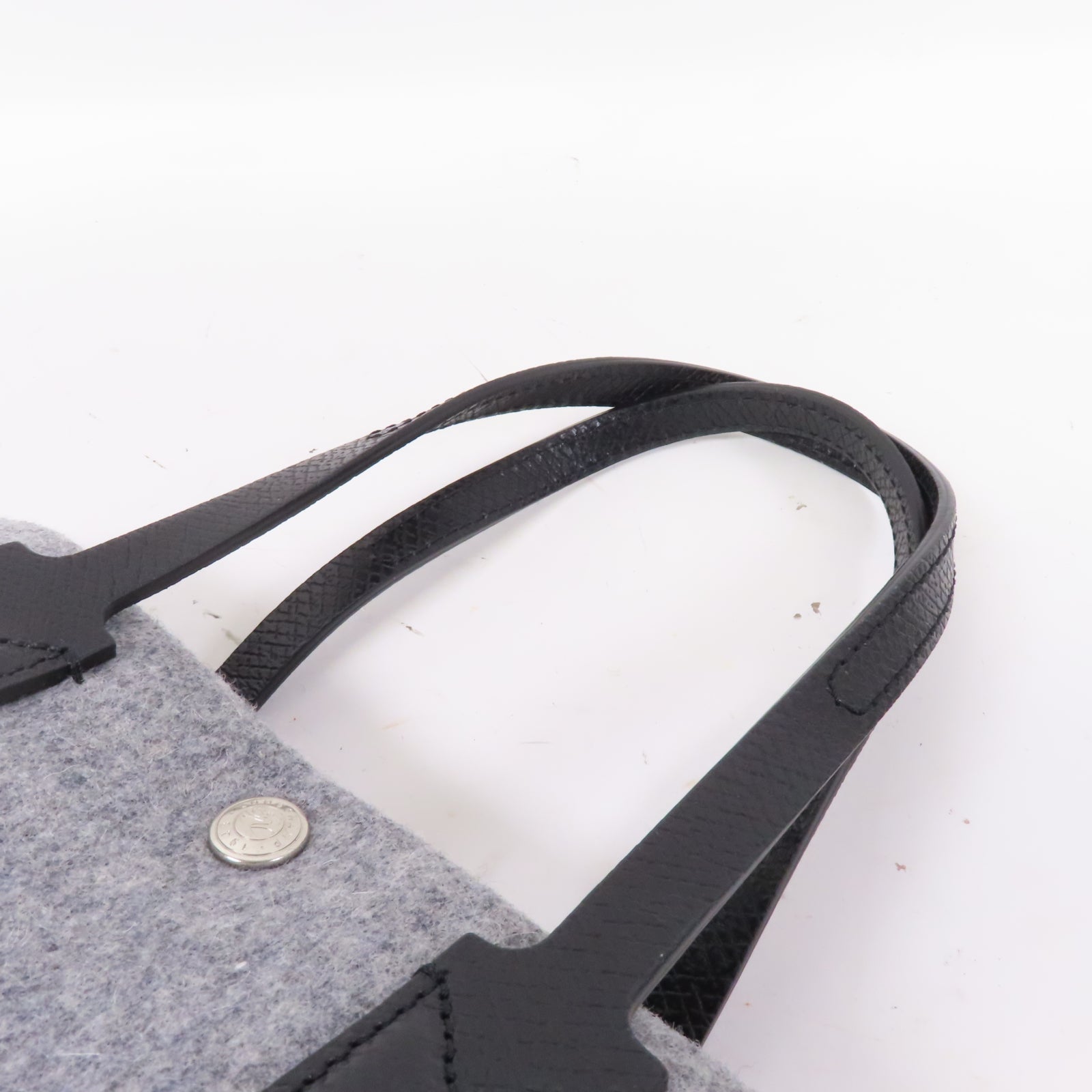 Longchamp 帆布Small Tote銀扣手挽袋灰色