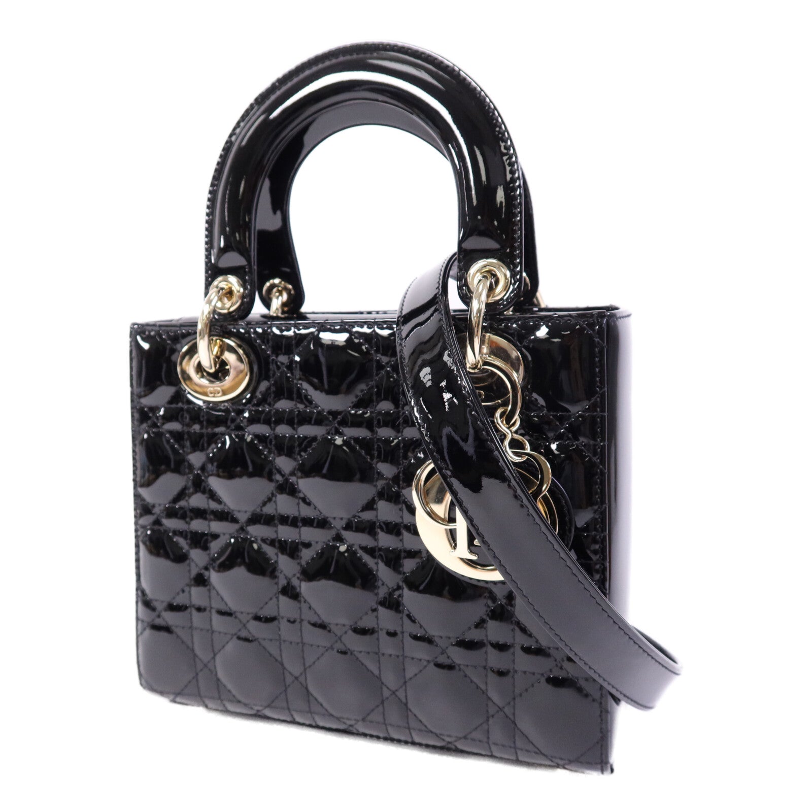 Dior 漆皮皮革Lady Dior Small金扣手挽肩背兩用袋