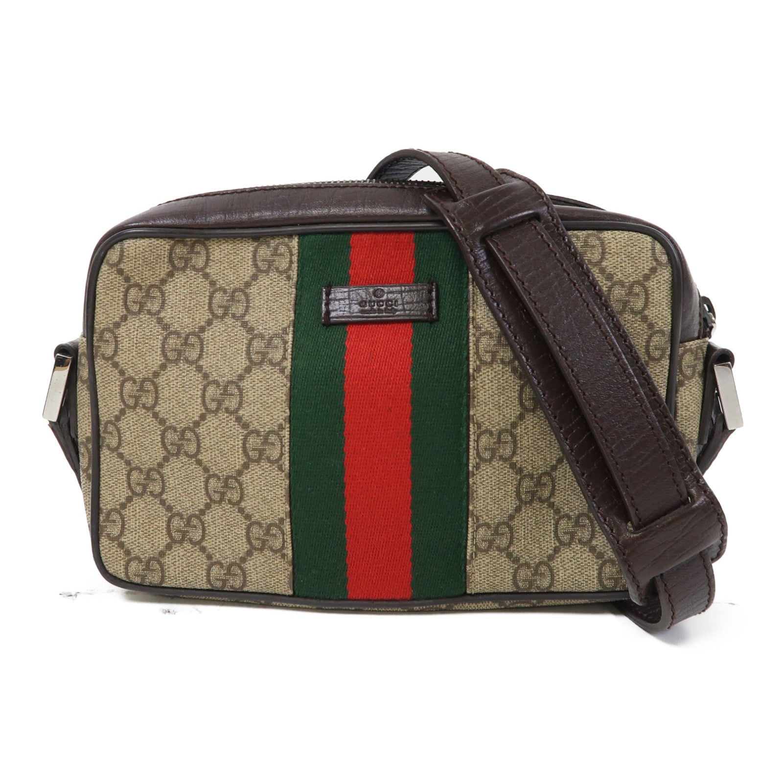 GUCCI 塗層帆布Shoulder Bag銀扣肩背袋啡色
