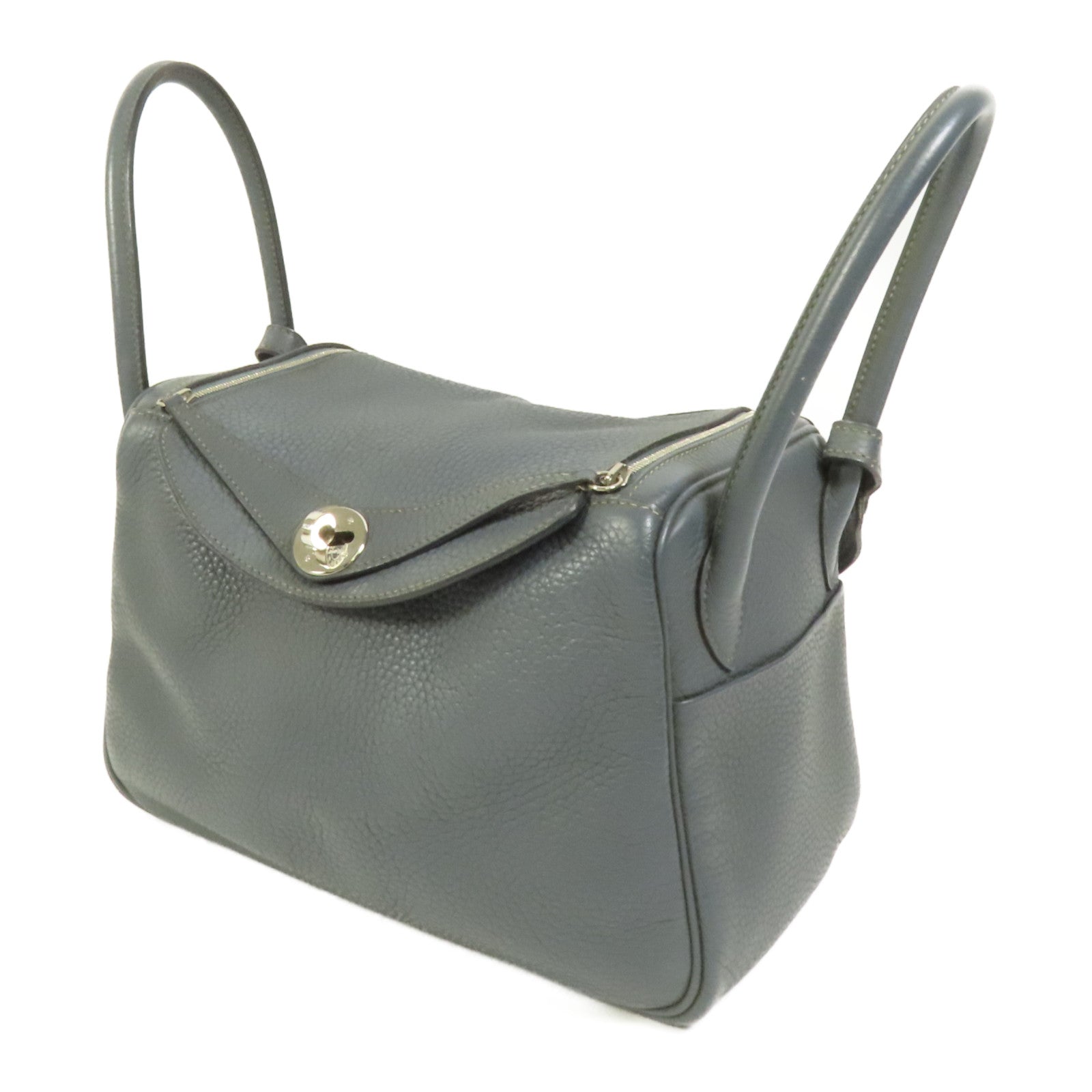 HERMES Clemence皮革Lindy 26銀扣手挽肩背兩用袋Bleu Orage