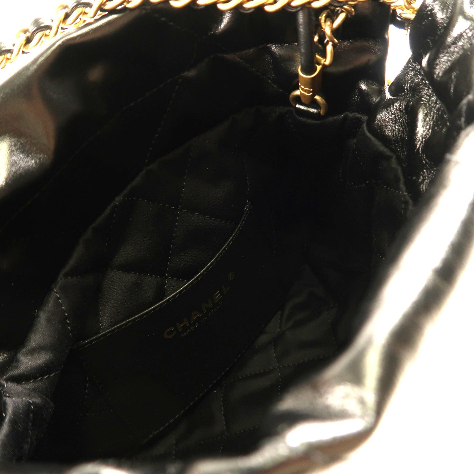 CHANEL 牛皮皮革Mini C22金扣鏈帶手挽肩背兩用袋