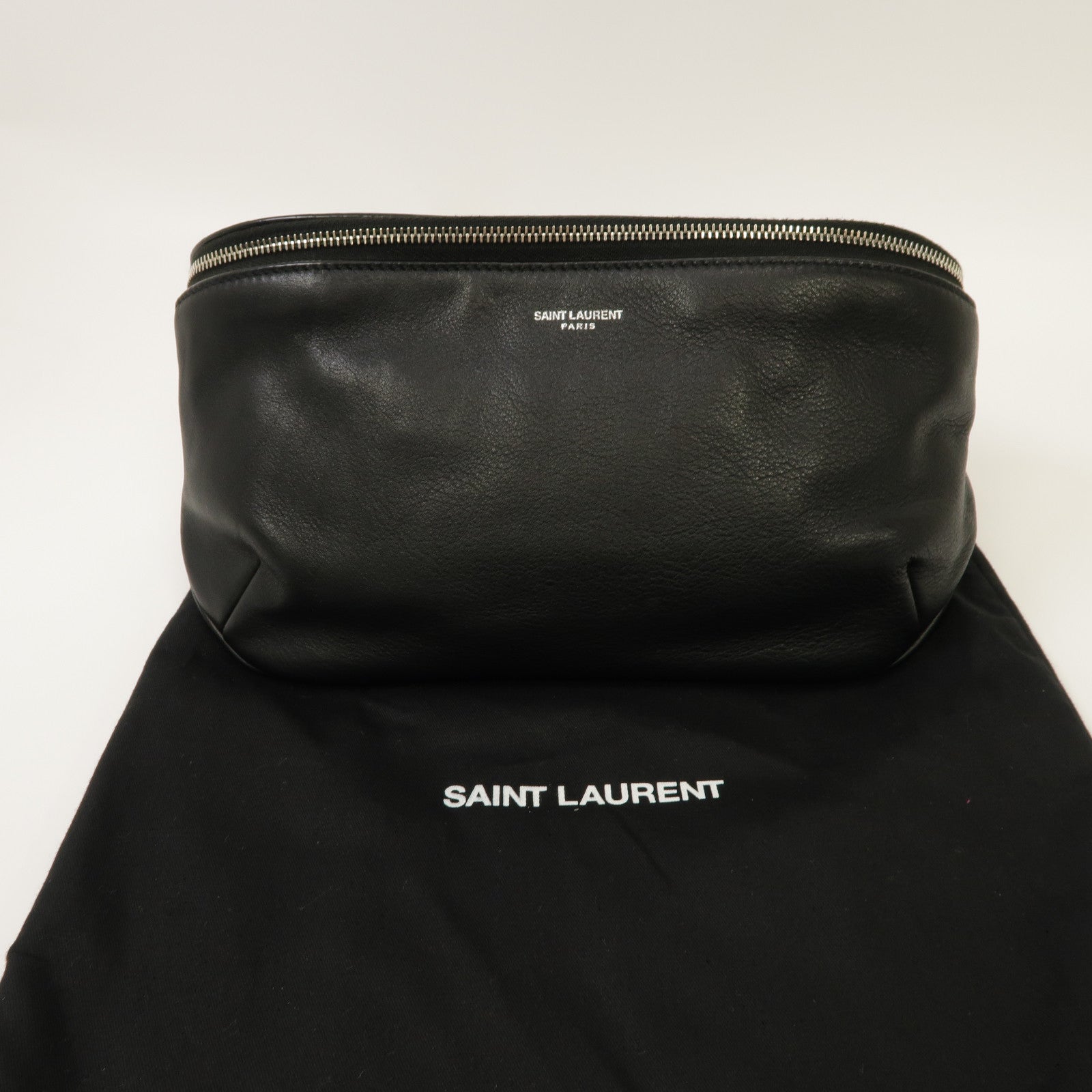 SAINT LAURENT 牛皮皮革Waist Bag銀扣腰包黑色