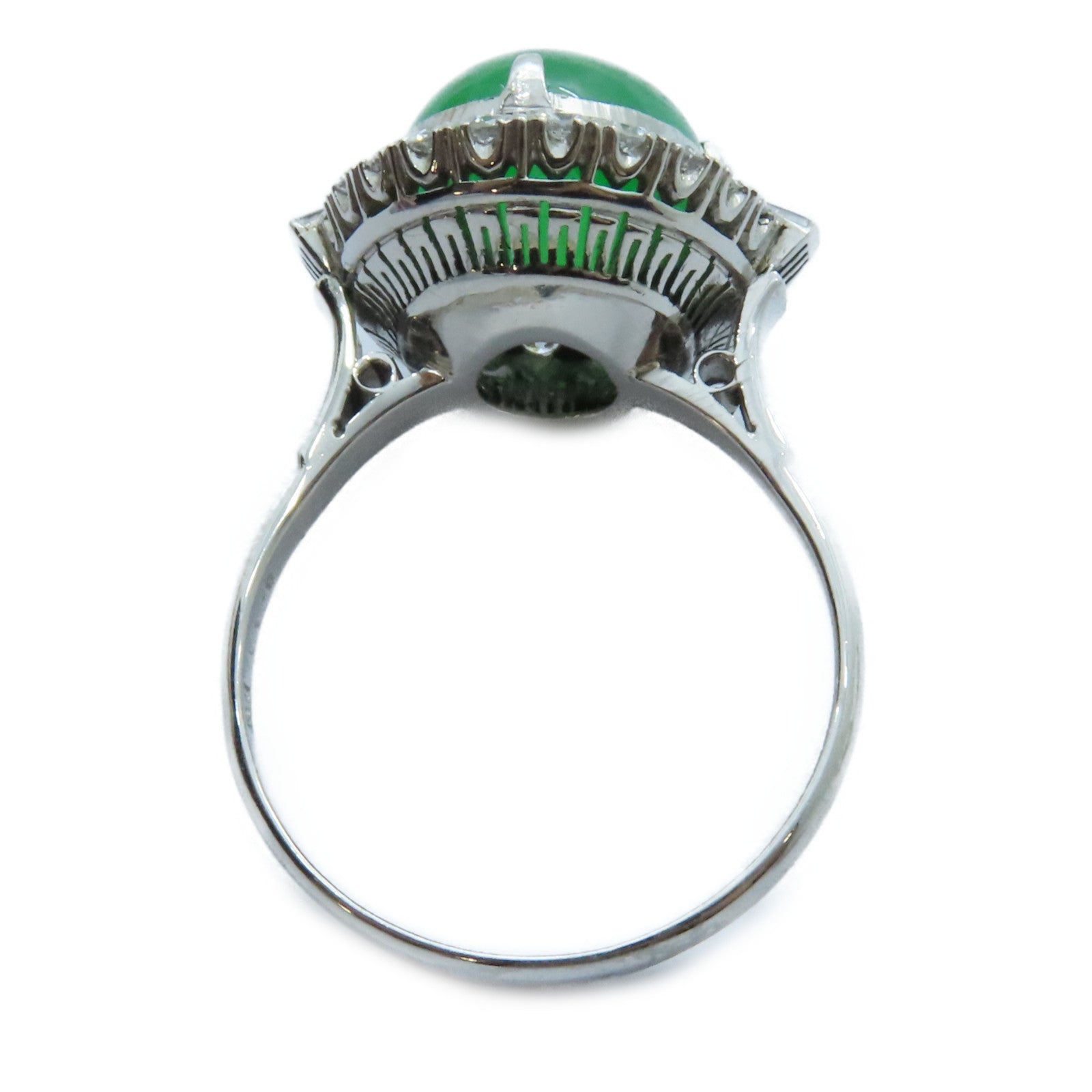 JEWELRY PT750鉑金Jade Diamond Ring 8.4ct翡翠/0.59ct鑽石戒指US#9