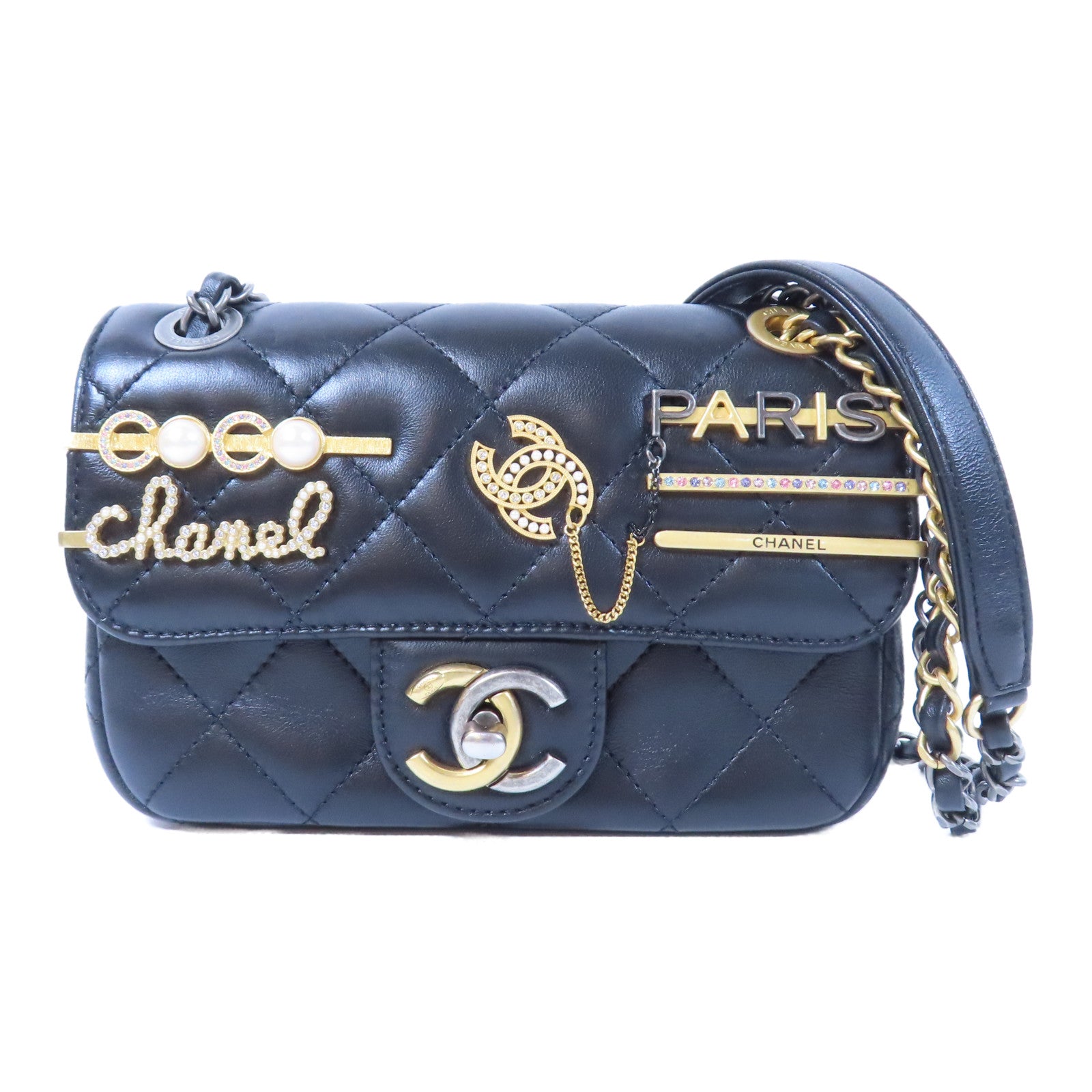 CHANEL 菱格羊皮皮革Classic Flap金扣肩背袋黑色