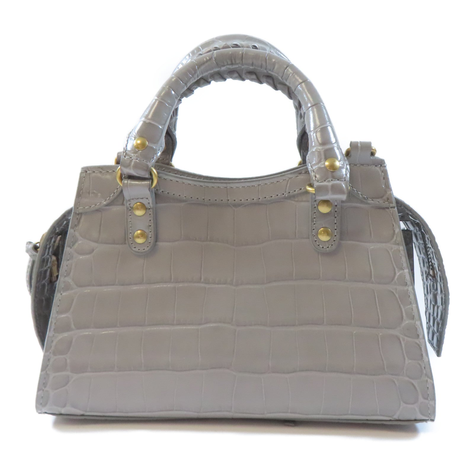 BALENCIAGA 牛皮皮革Neo Classic Mini金扣手挽肩背兩用袋灰色