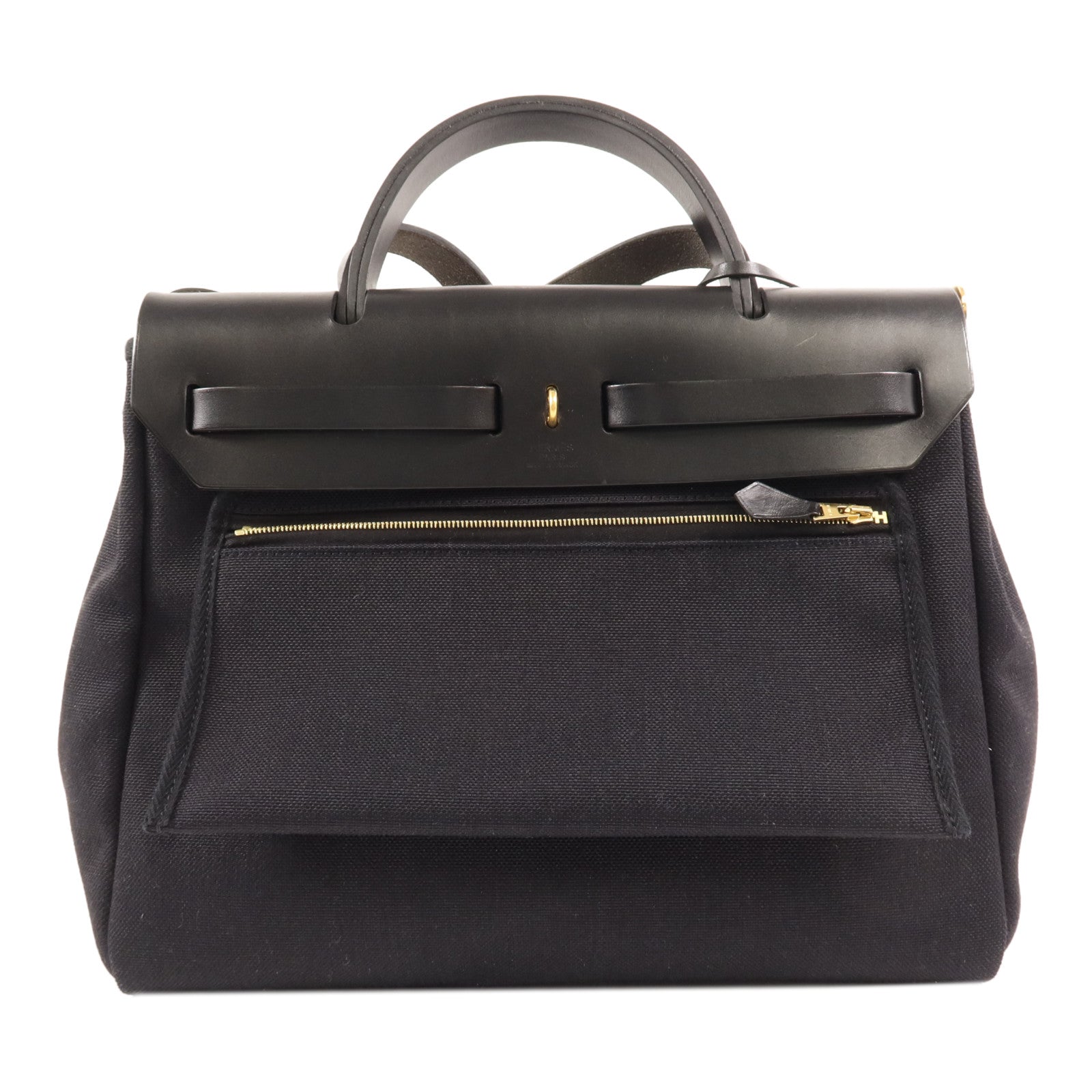 HERMES 帆布/皮革Herbag PM金扣手挽肩背兩用袋Noir