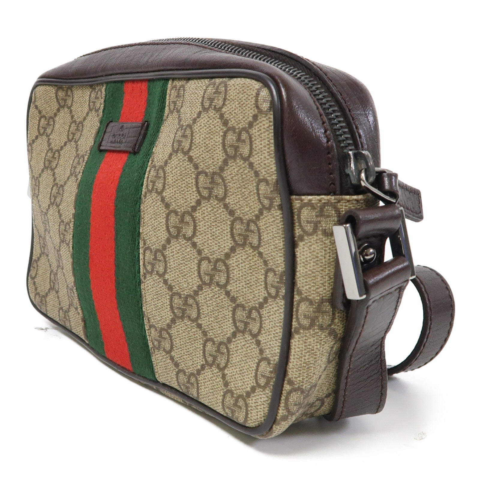 GUCCI 塗層帆布Shoulder Bag銀扣肩背袋啡色