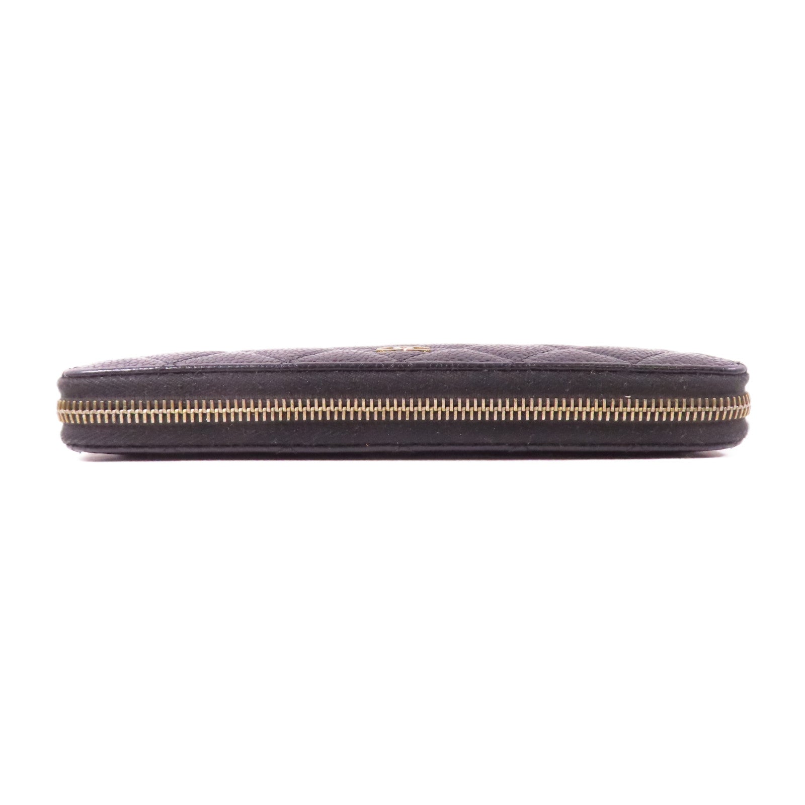 CHANEL 菱格牛皮皮革Long Zipper Wallet金扣長錢包黑色