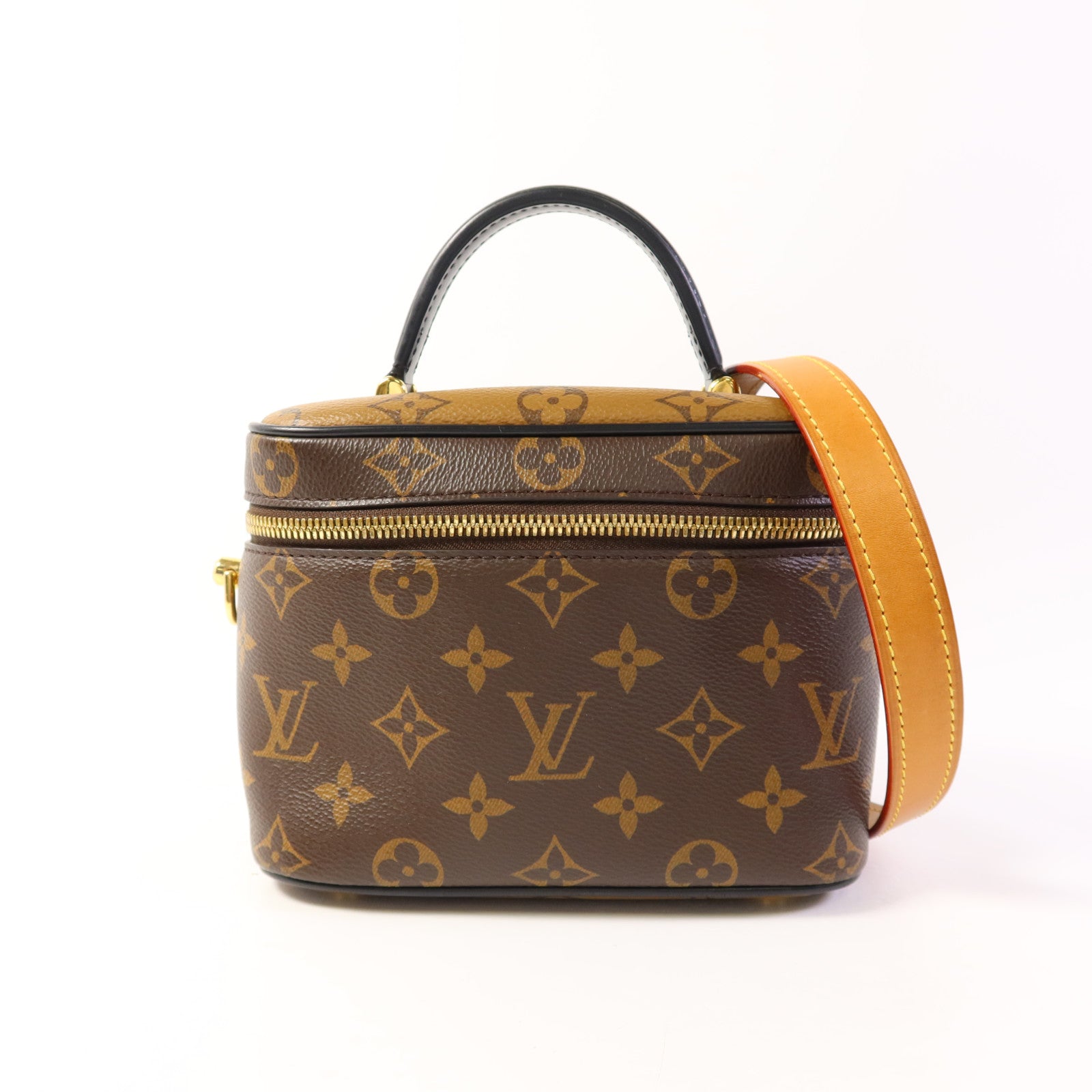 LOUIS VUITTON Monogram Reverse Vanity PM金扣手挽肩背兩用袋棕色