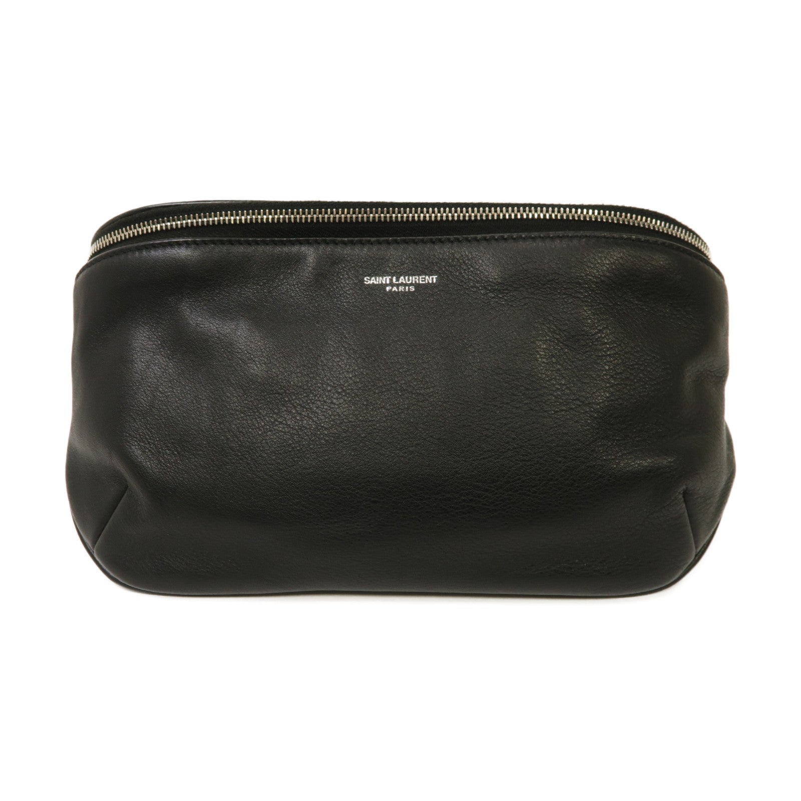SAINT LAURENT 牛皮皮革Waist Bag銀扣腰包黑色