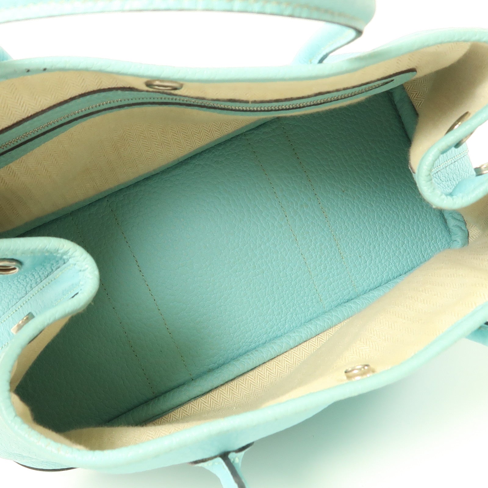 HERMES Country皮革Garden Party TPM銀扣手挽袋3P Bleu Atoll