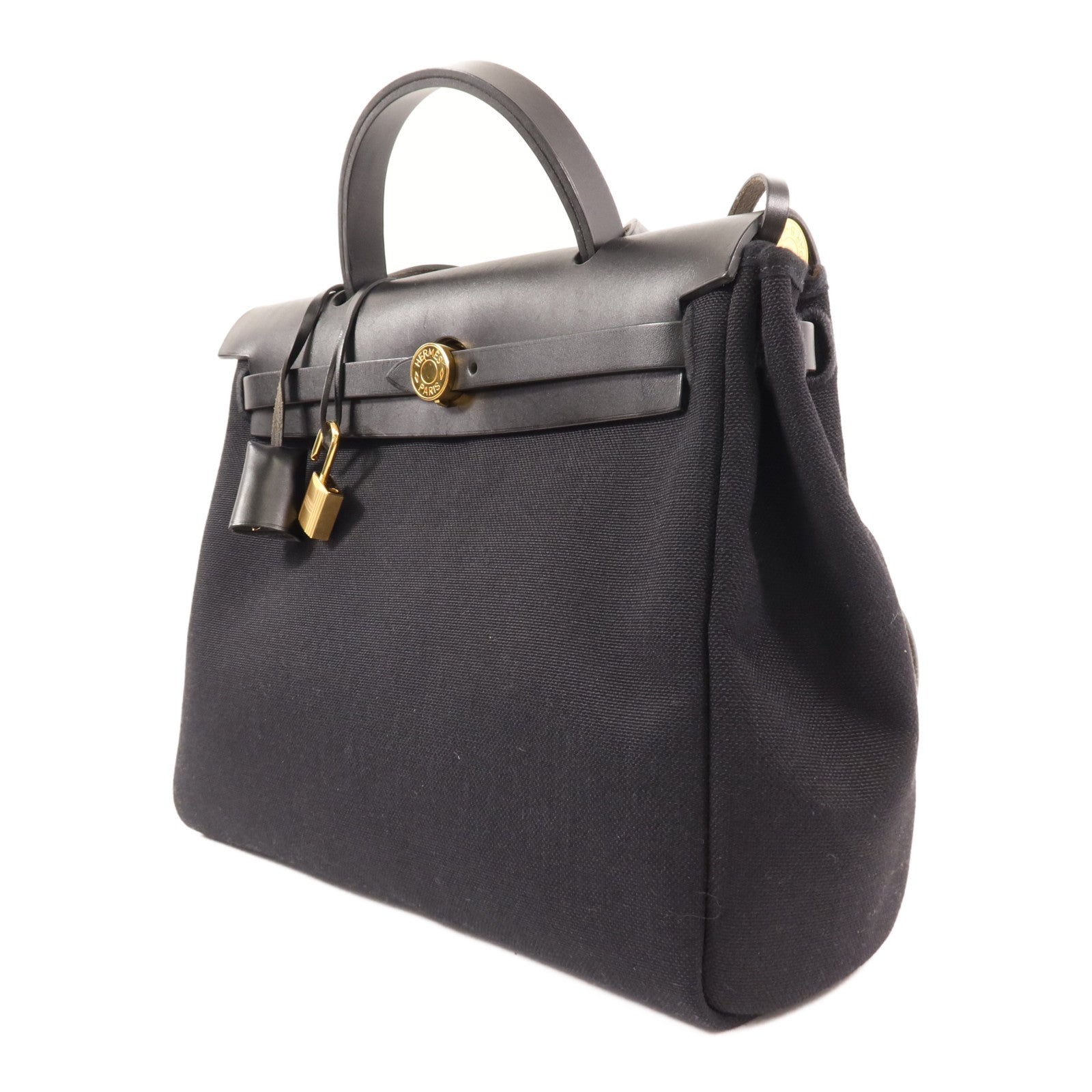HERMES 帆布/皮革Herbag PM金扣手挽肩背兩用袋Noir
