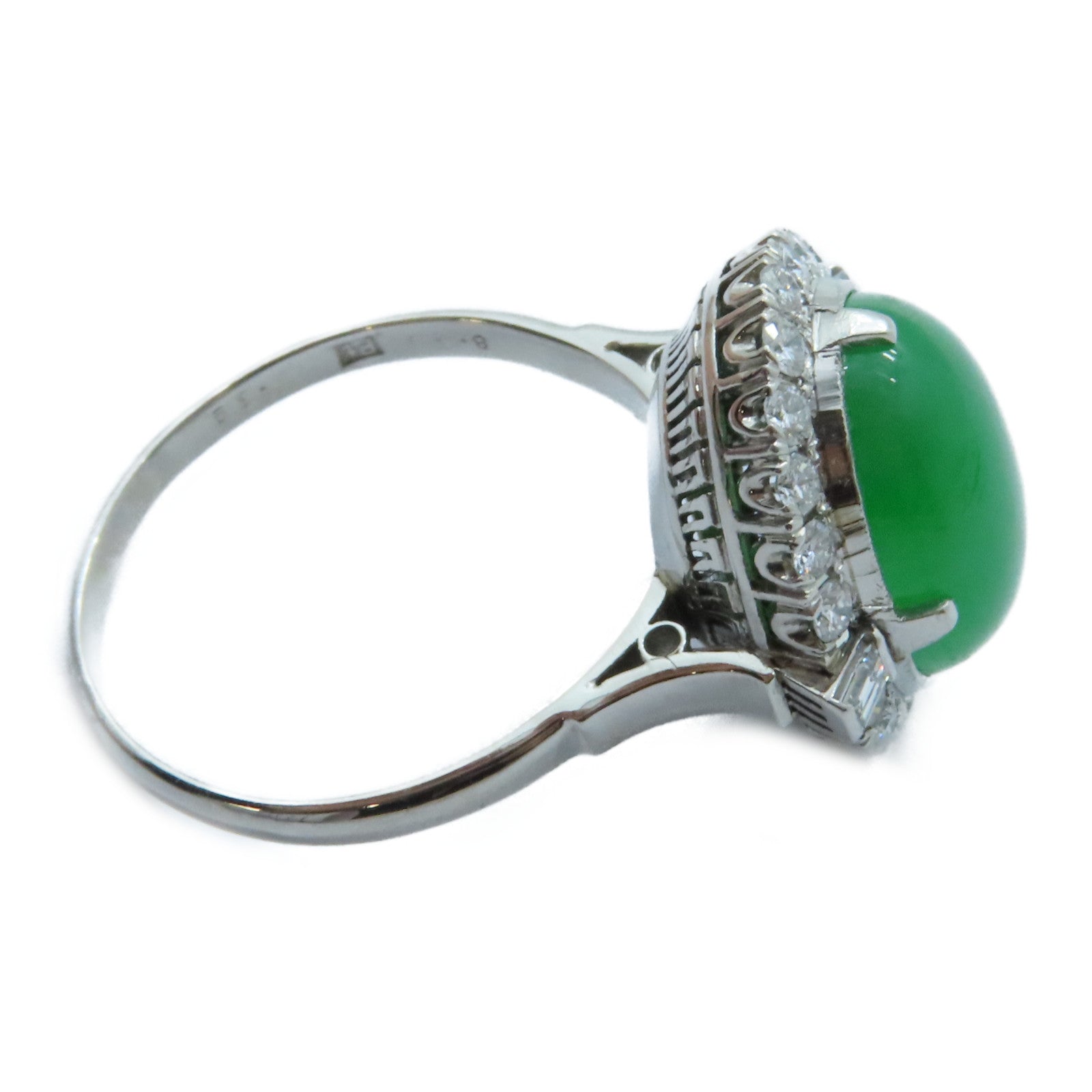 JEWELRY PT750鉑金Jade Diamond Ring 8.4ct翡翠/0.59ct鑽石戒指US#9