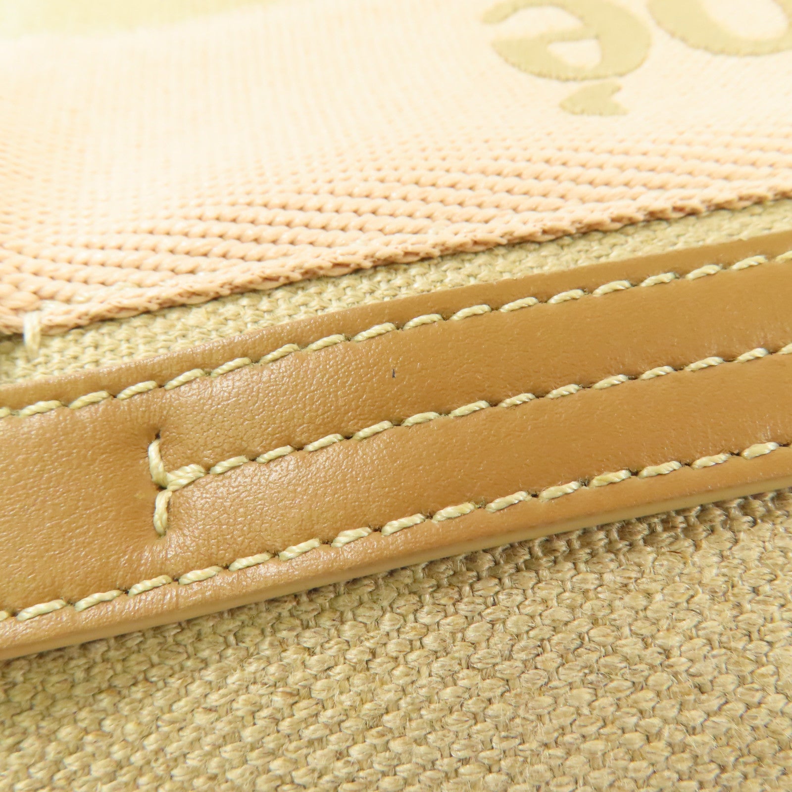 Chloe Woody Tote Bag Canvas Pink/Beige