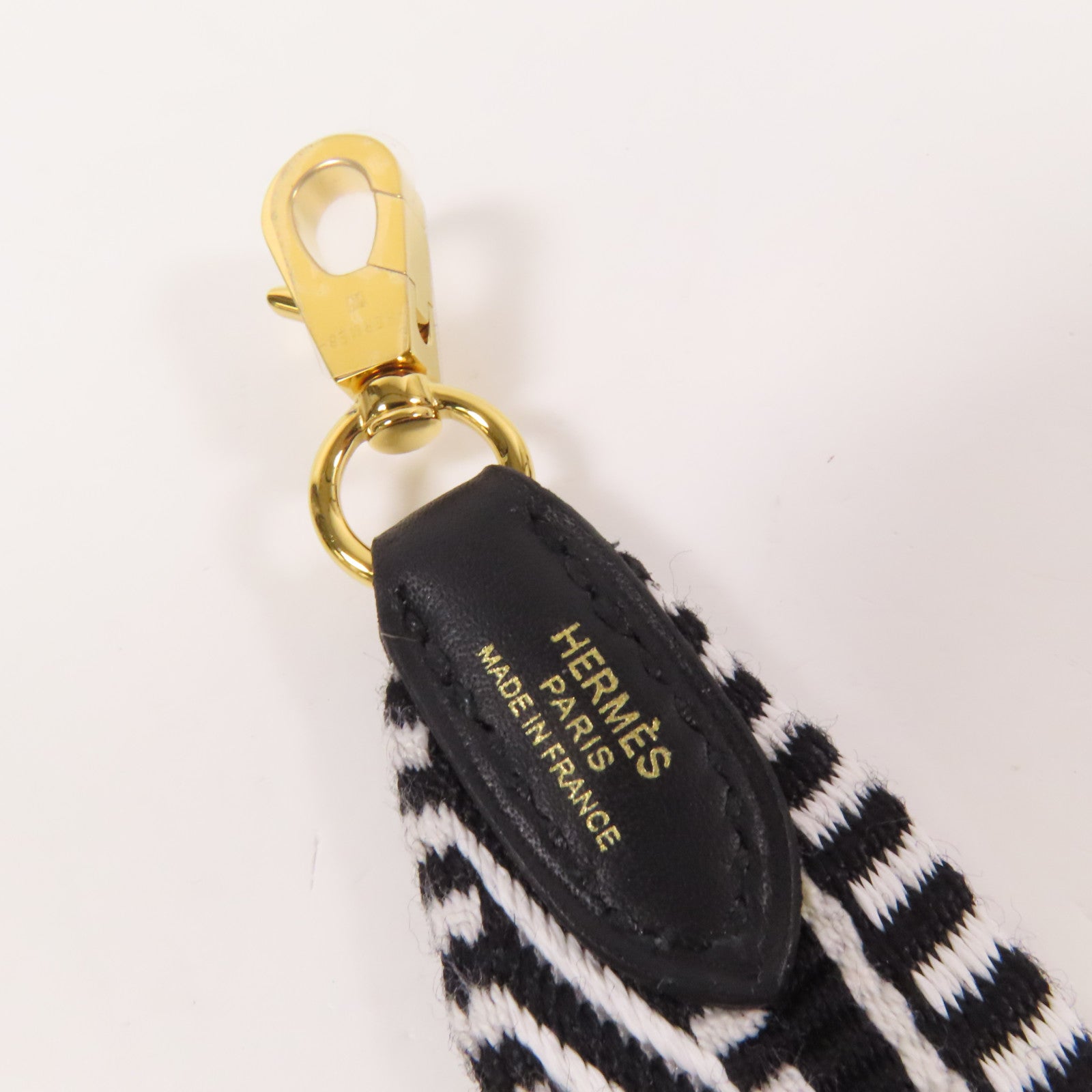 HERMES 帆布Strap金扣肩背帶Noir/White