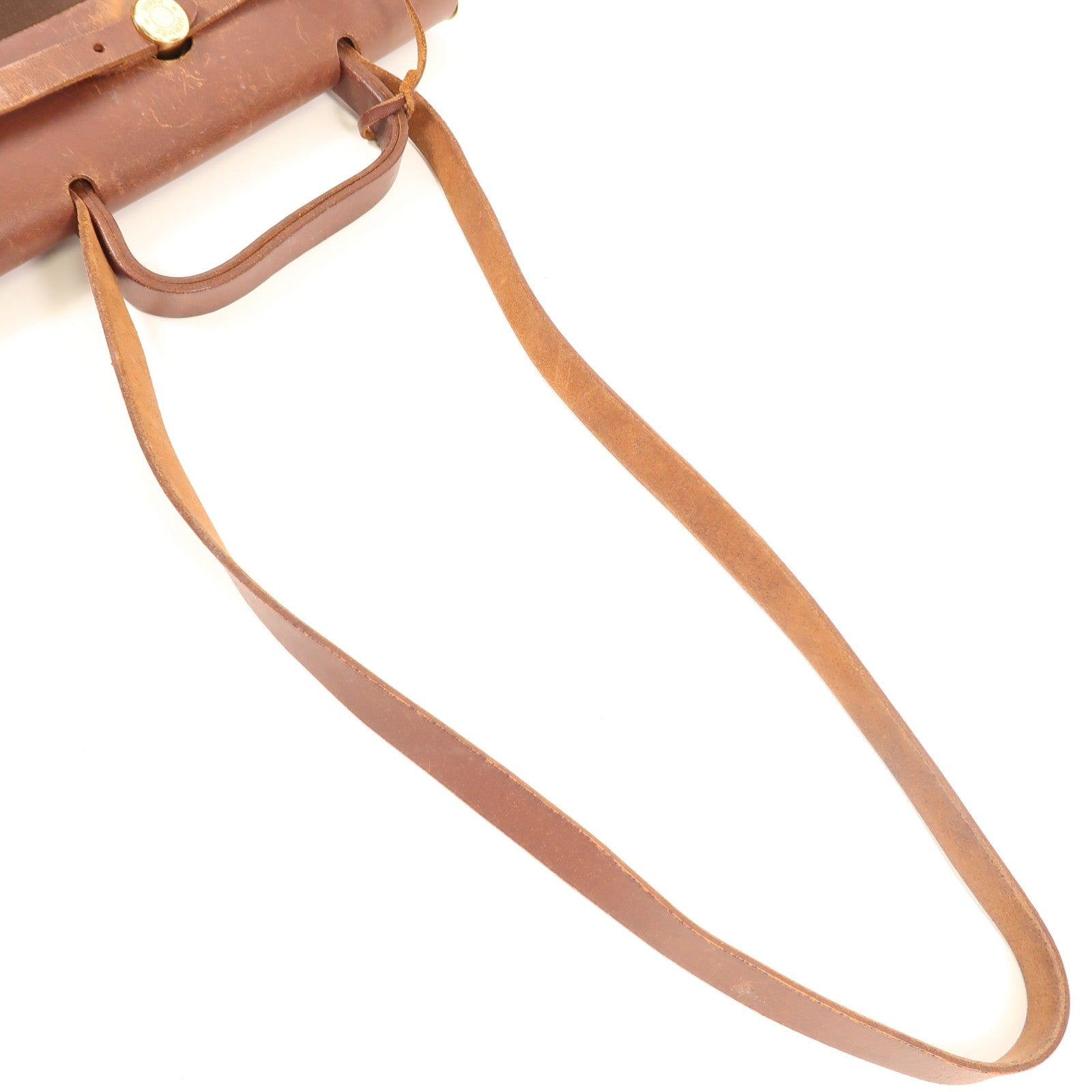 HERMES 帆布Herbag PM金扣手挽肩背兩用袋啡色