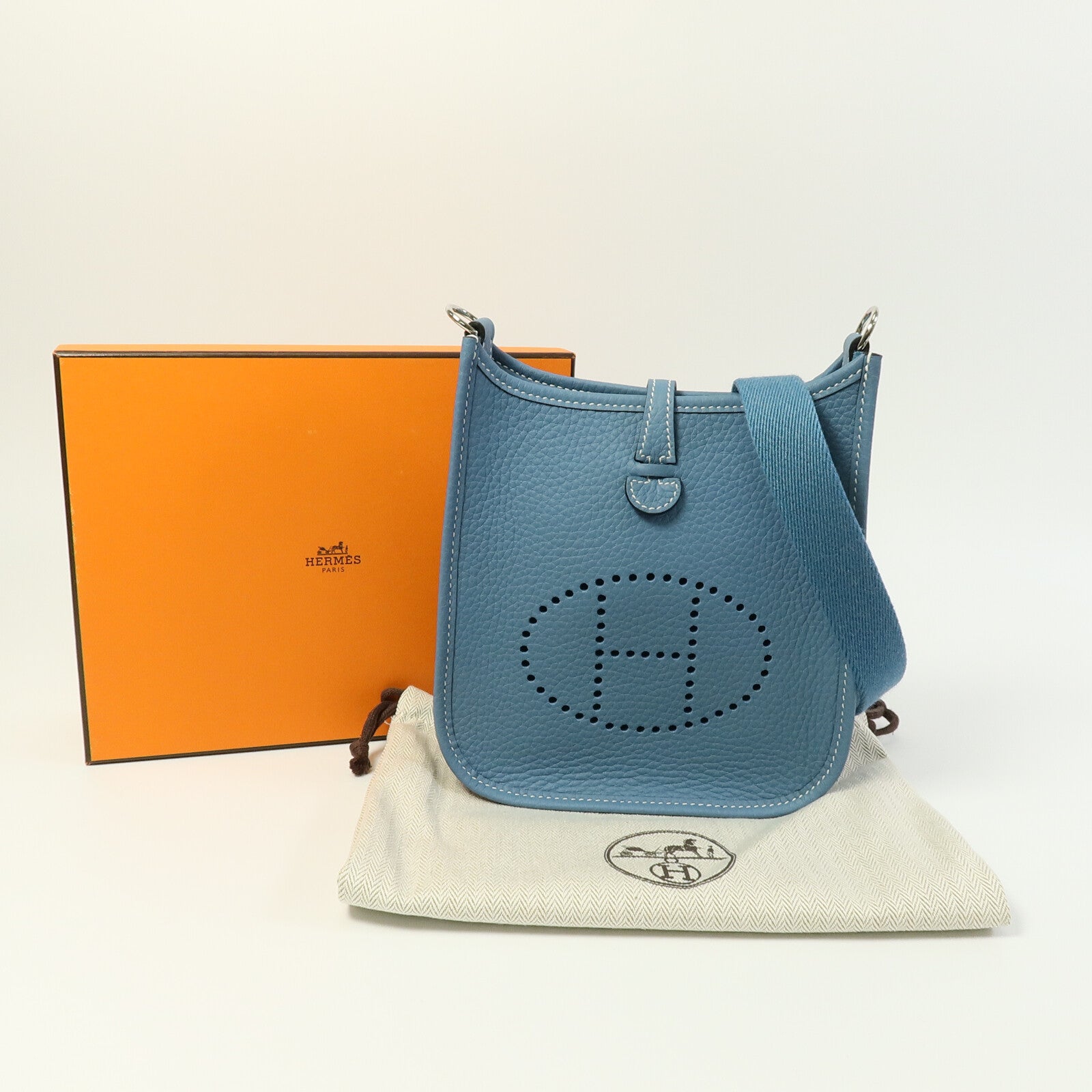 HERMES Clemence皮革Evelyne TPM肩背袋New Blue Jean