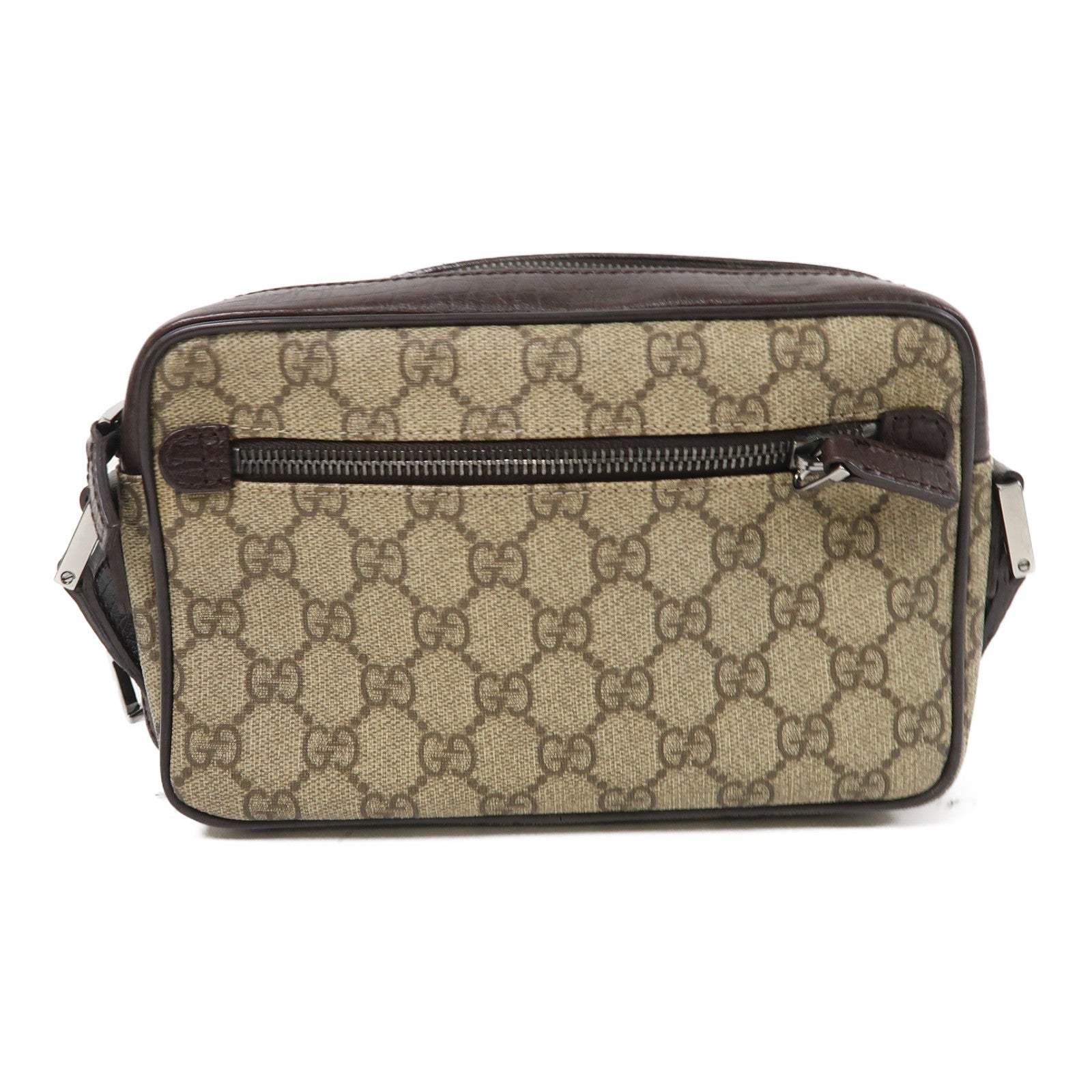 GUCCI 塗層帆布Shoulder Bag銀扣肩背袋啡色