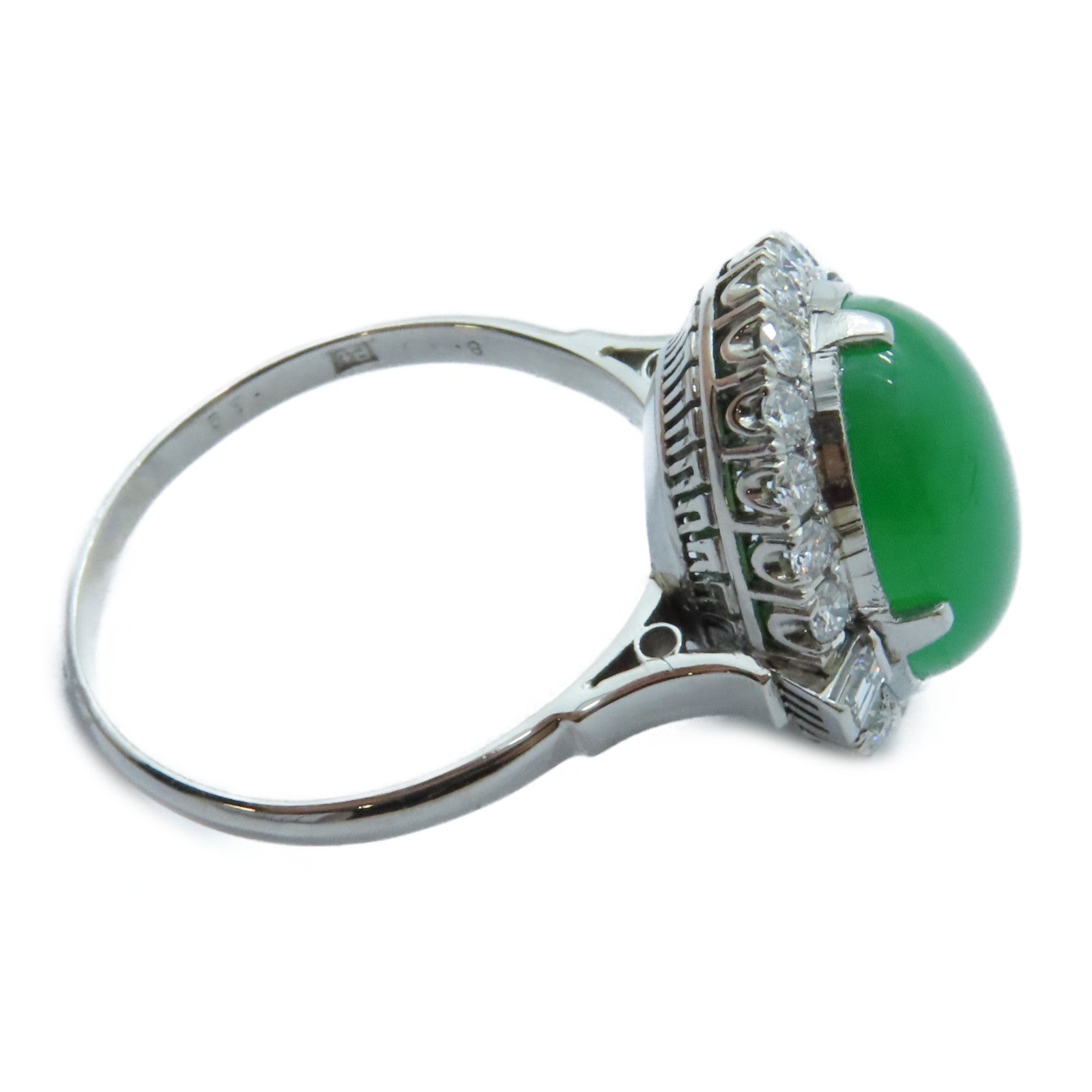 JEWELRY PT750鉑金Jade Diamond Ring 8.4ct翡翠/0.59ct鑽石戒指US#9