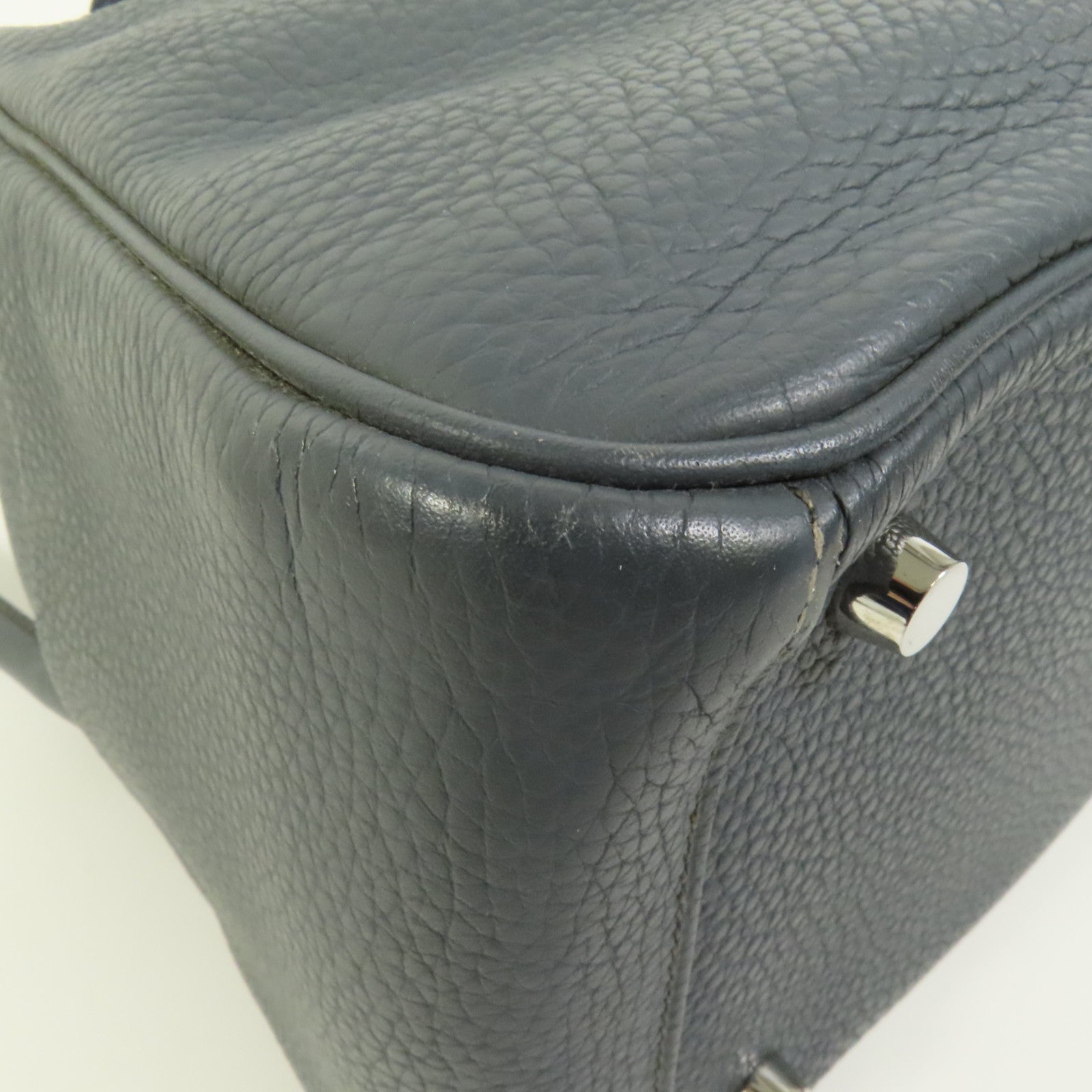 HERMES Clemence皮革Lindy 26銀扣手挽肩背兩用袋Bleu Orage