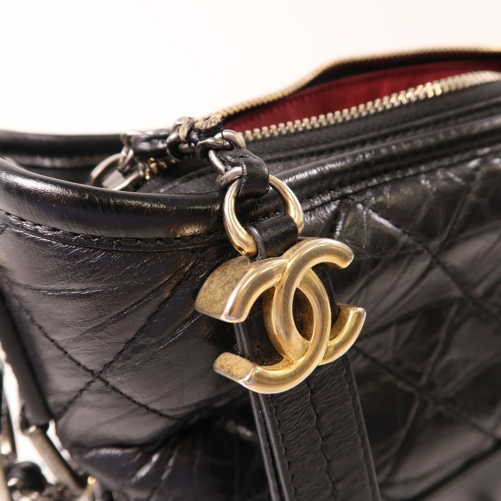 CHANEL 牛皮皮革Gabrielle Small金扣/銀扣鏈帶肩背袋黑色