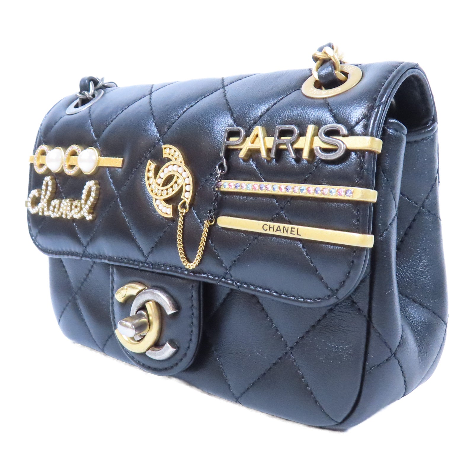 CHANEL 菱格羊皮皮革Classic Flap金扣肩背袋黑色