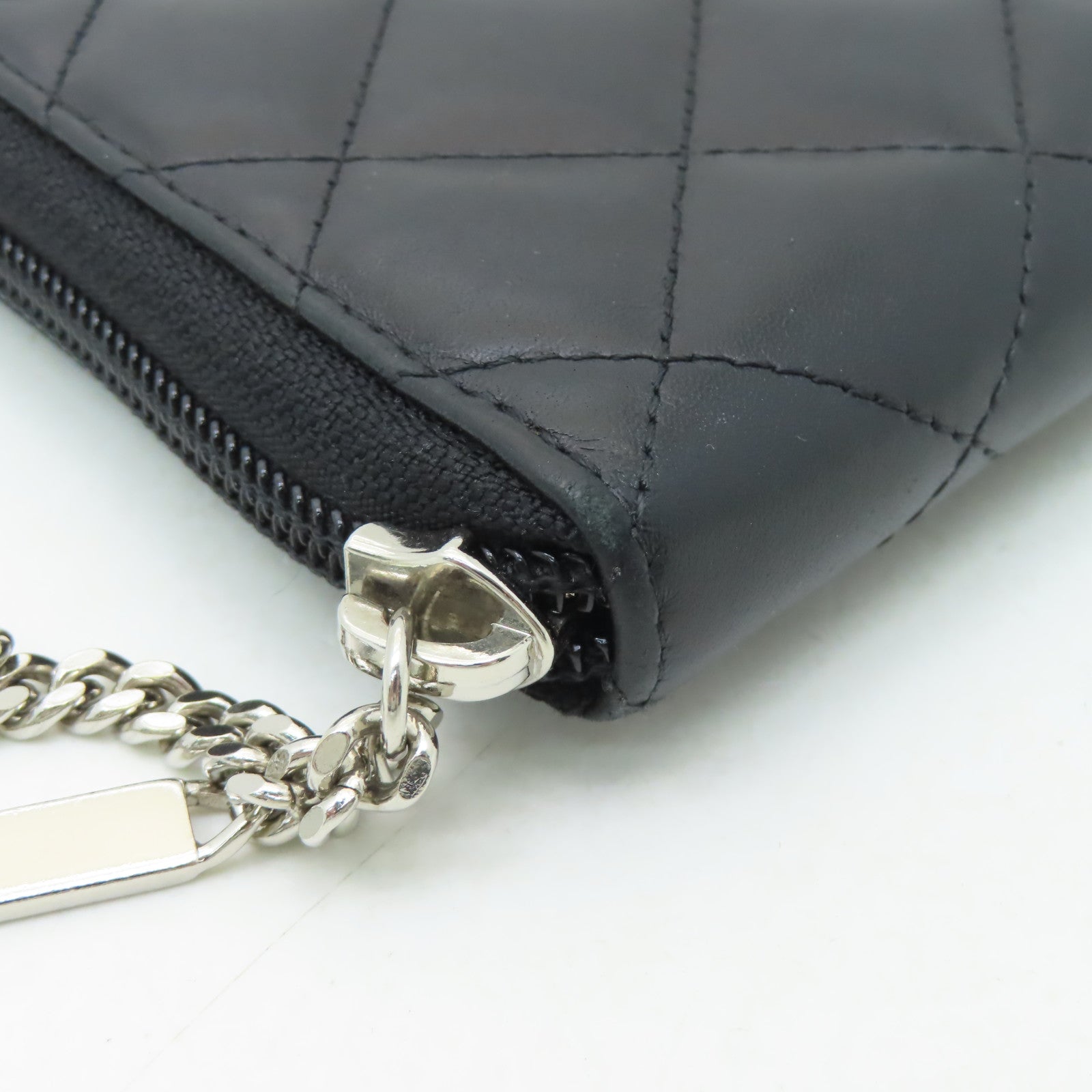 CHANEL 【激減優惠】菱格牛皮皮革Combon Line Wallet銀扣長錢包黑色