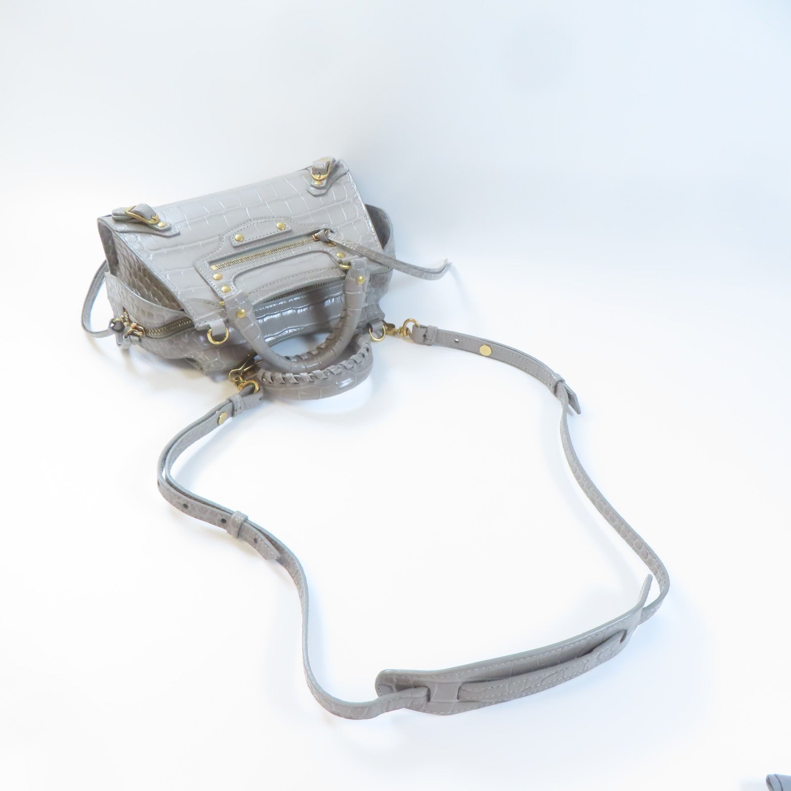 BALENCIAGA 牛皮皮革Neo Classic Mini金扣手挽肩背兩用袋灰色
