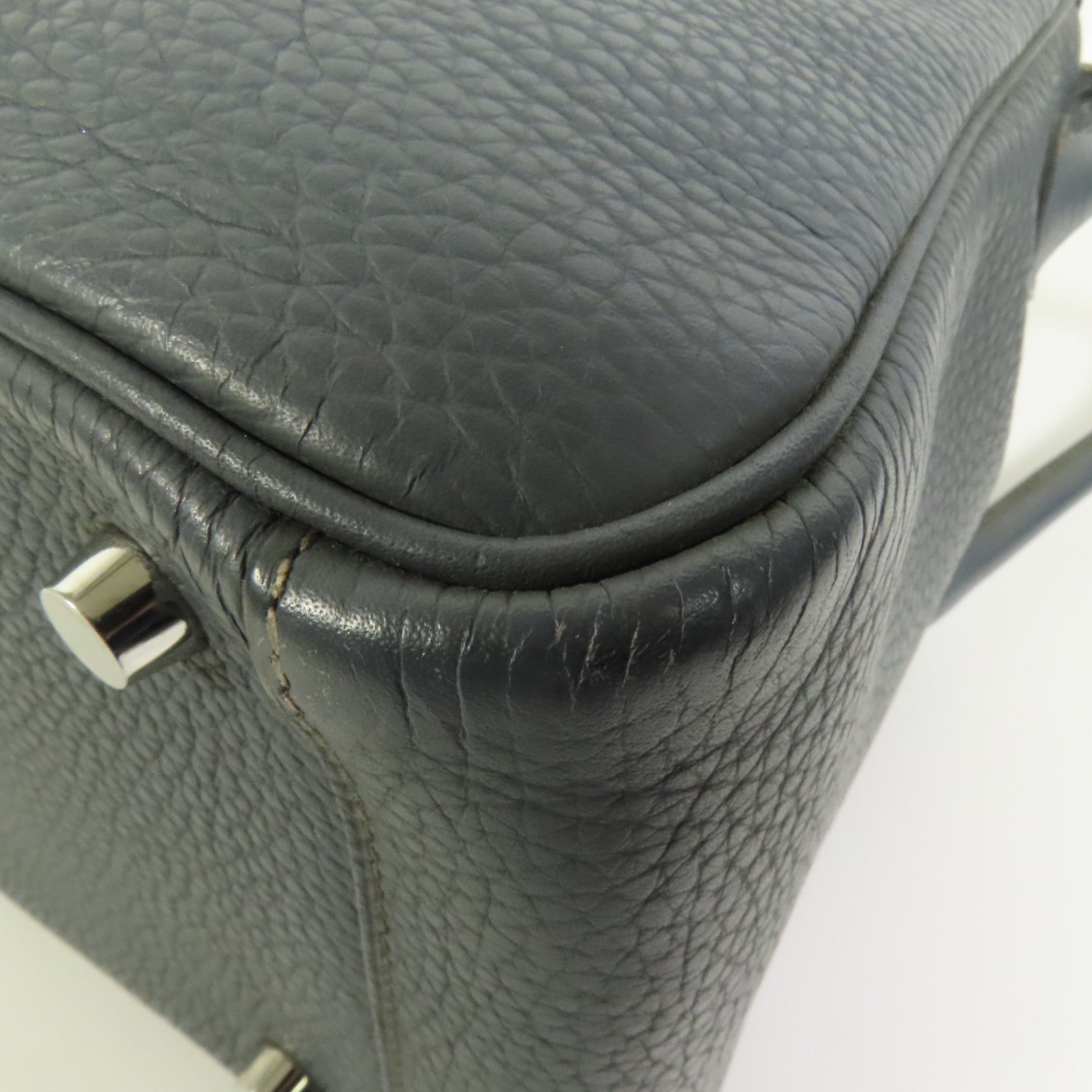 HERMES Clemence皮革Lindy 26銀扣手挽肩背兩用袋Bleu Orage