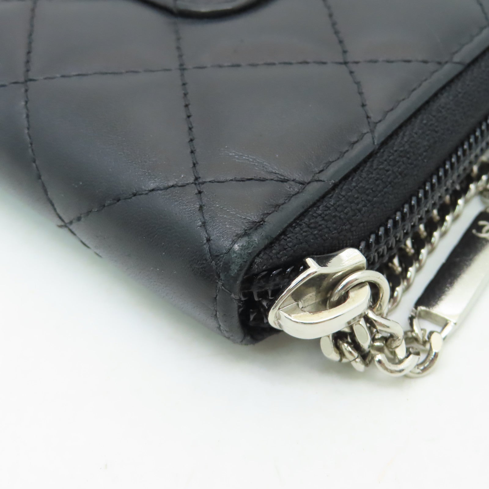 CHANEL 【激減優惠】菱格牛皮皮革Combon Line Wallet銀扣長錢包黑色
