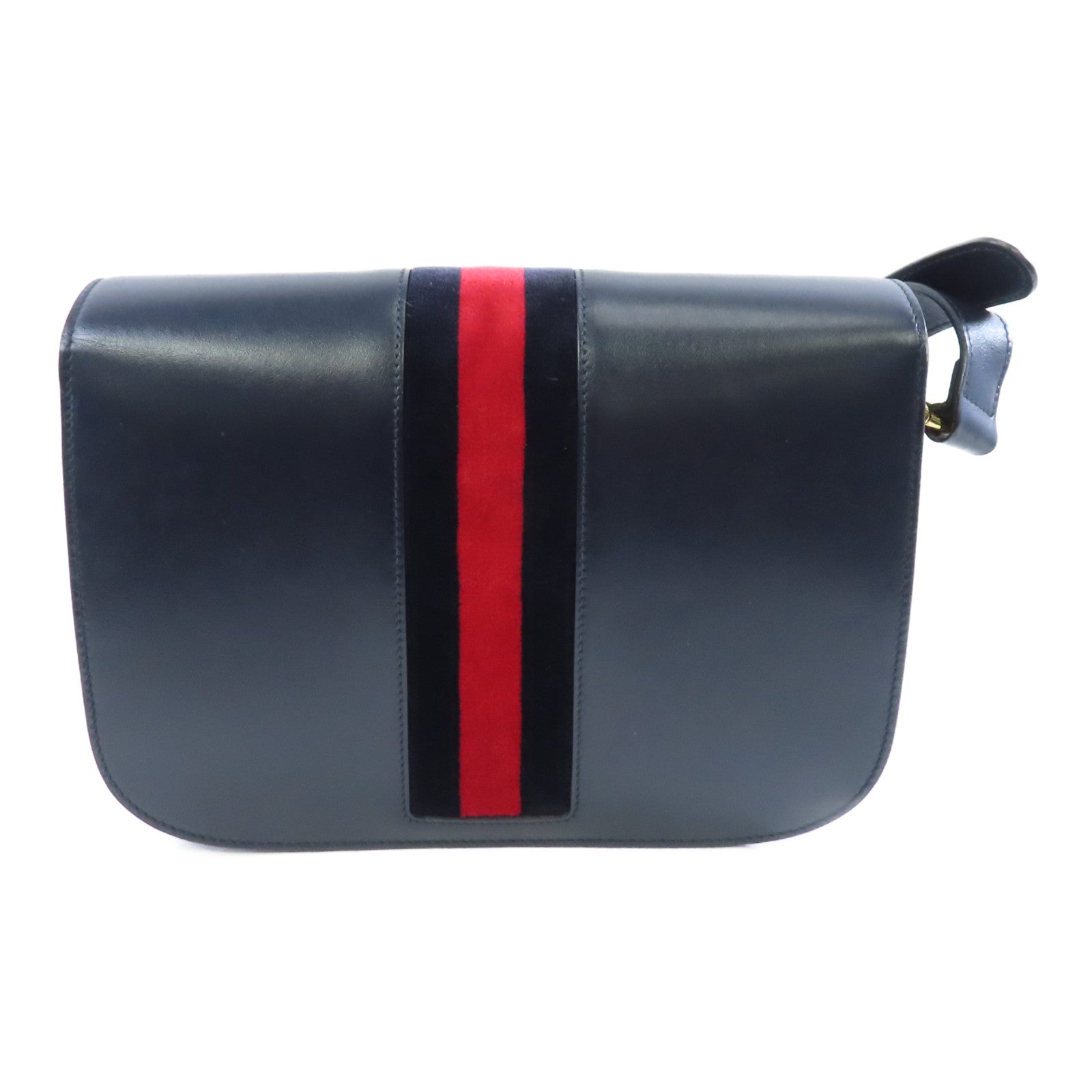 GUCCI 【激減優惠】牛皮皮革/絨面革Horsebit 1955金扣肩背袋深藍色