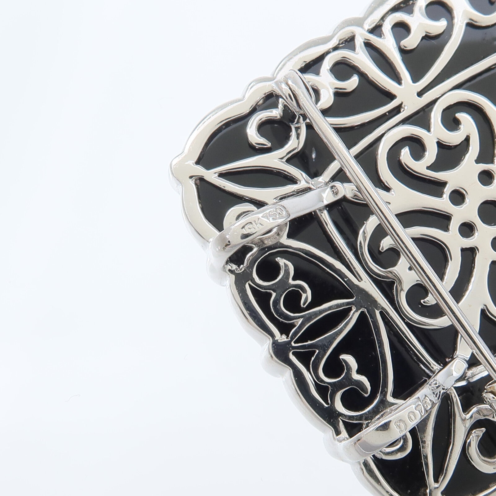 JEWELRY 18K白金Onyx Diamond Brooch縞瑪瑙/鑽石胸針