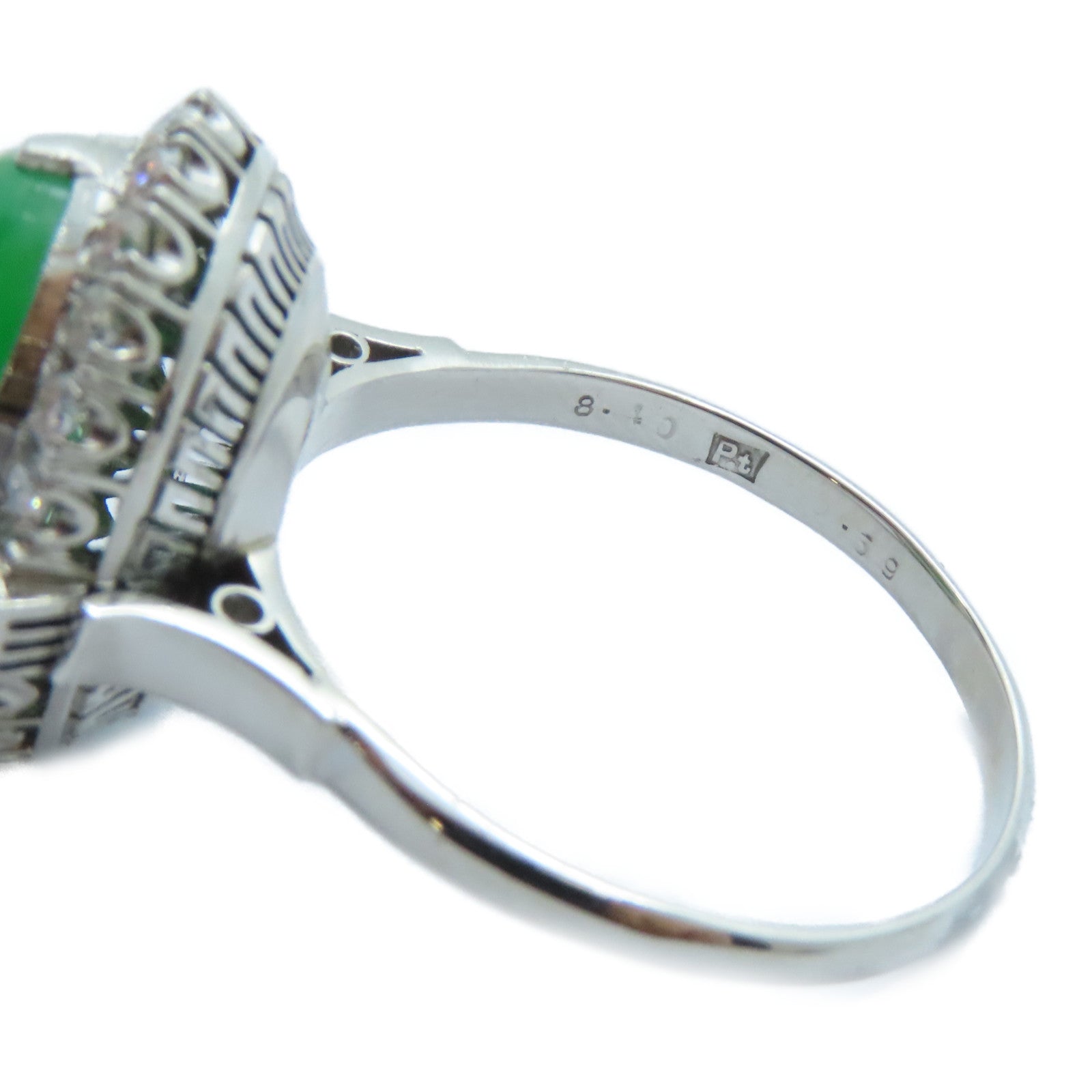 JEWELRY PT750鉑金Jade Diamond Ring 8.4ct翡翠/0.59ct鑽石戒指US#9