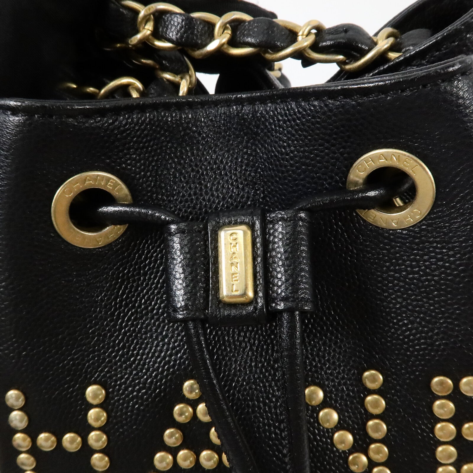 CHANEL 牛皮皮革Drawstring Bucket鏈帶肩背袋