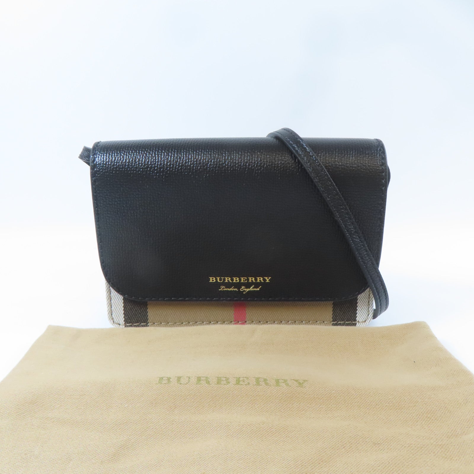 BURBERRY 牛皮皮革/帆布Shoulder Bag金扣肩背袋黑色
