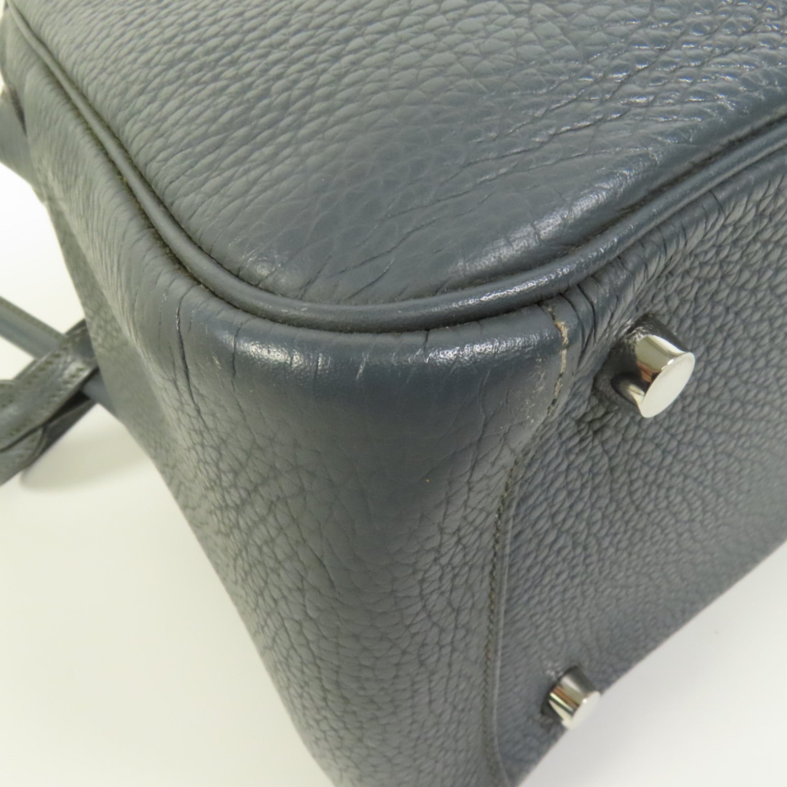 HERMES Clemence皮革Lindy 26銀扣手挽肩背兩用袋Bleu Orage