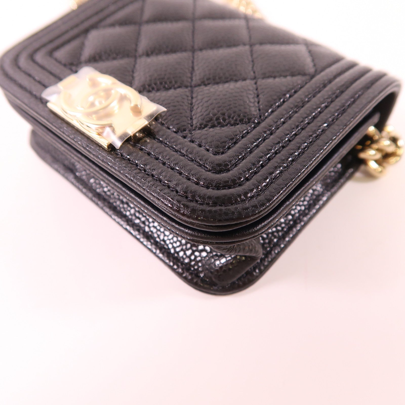 CHANEL CC GHW Boy Chain Shoulder Bag Calfskin Leather Black