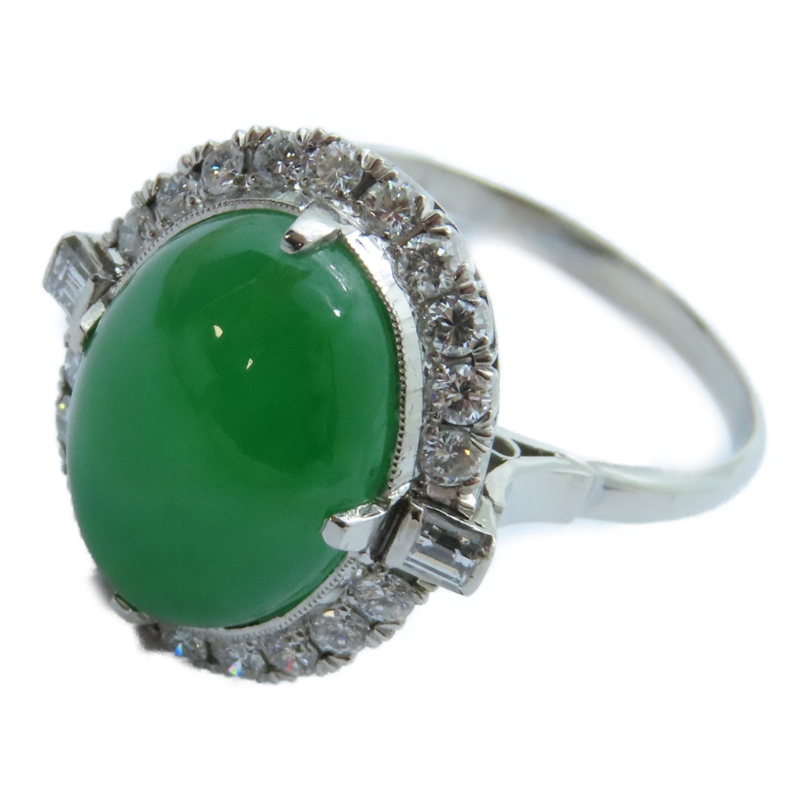 JEWELRY PT750鉑金Jade Diamond Ring 8.4ct翡翠/0.59ct鑽石戒指US#9