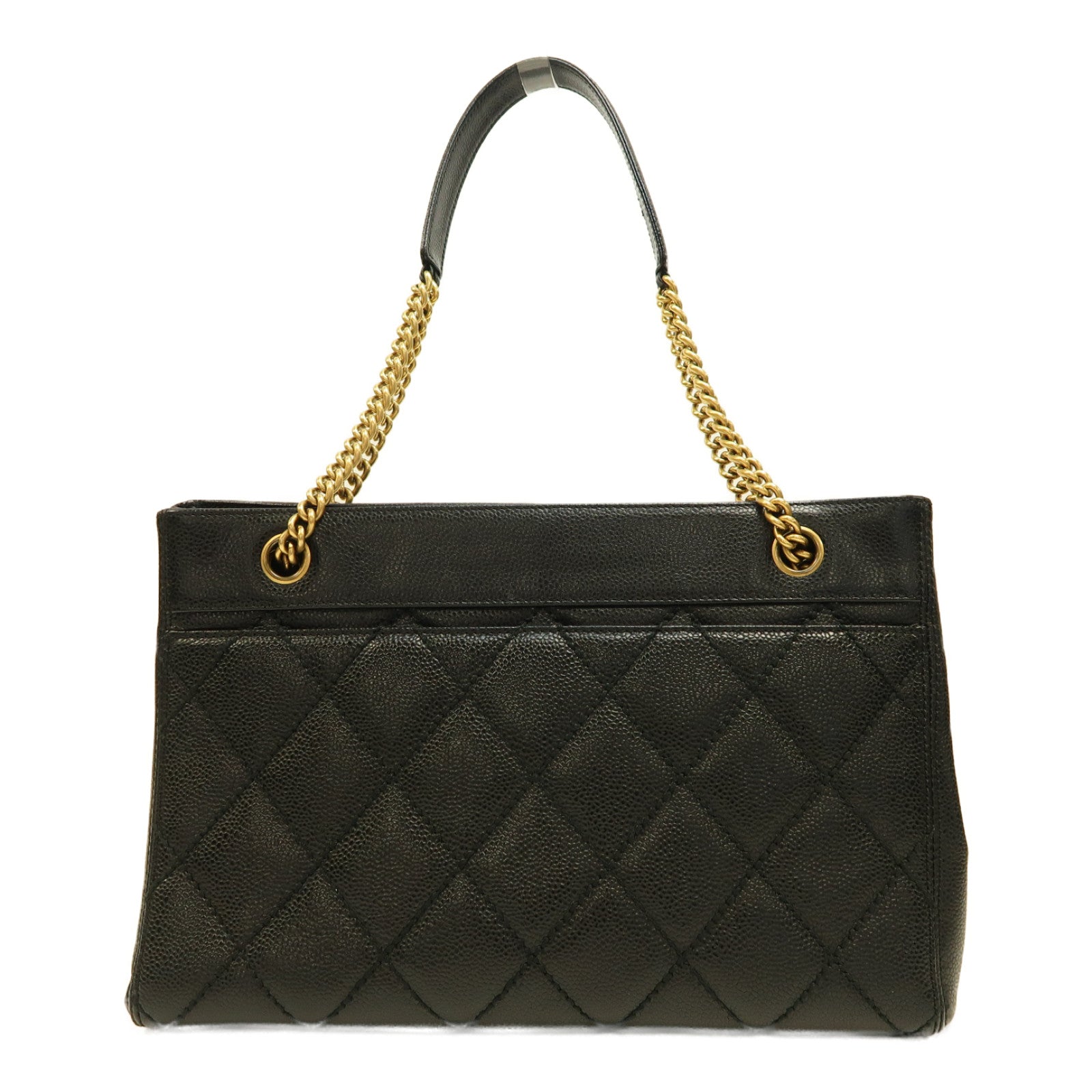 CHANEL 菱格Caviar皮革Chain Shoulder Bag金扣鏈帶肩背袋黑色