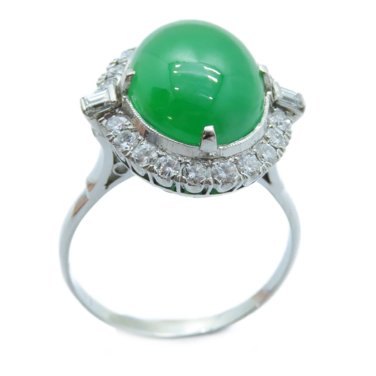 JEWELRY PT750鉑金Jade Diamond Ring 8.4ct翡翠/0.59ct鑽石戒指US#9
