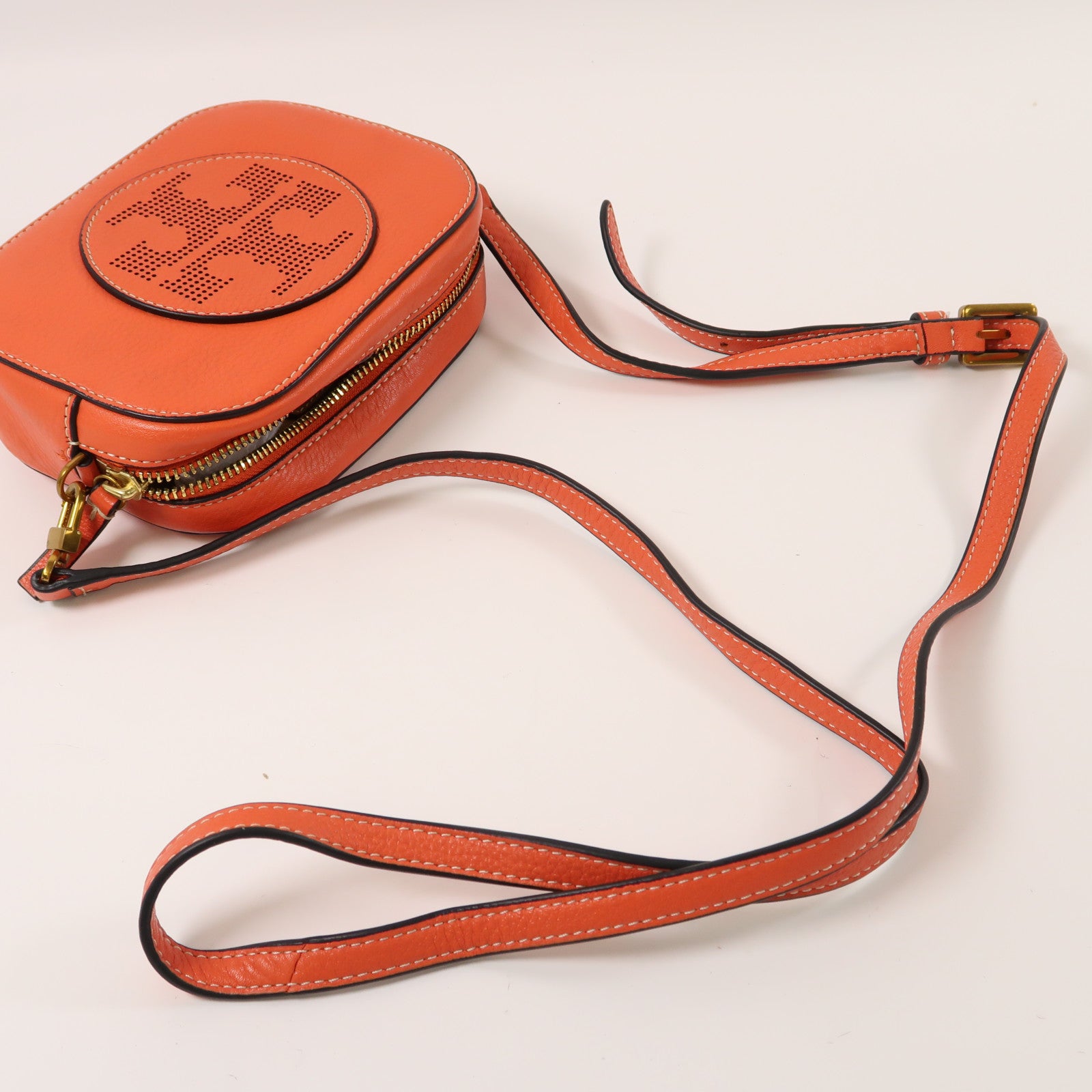 Tory Burch 牛皮皮革Shoulder Bag金扣肩背袋橙色