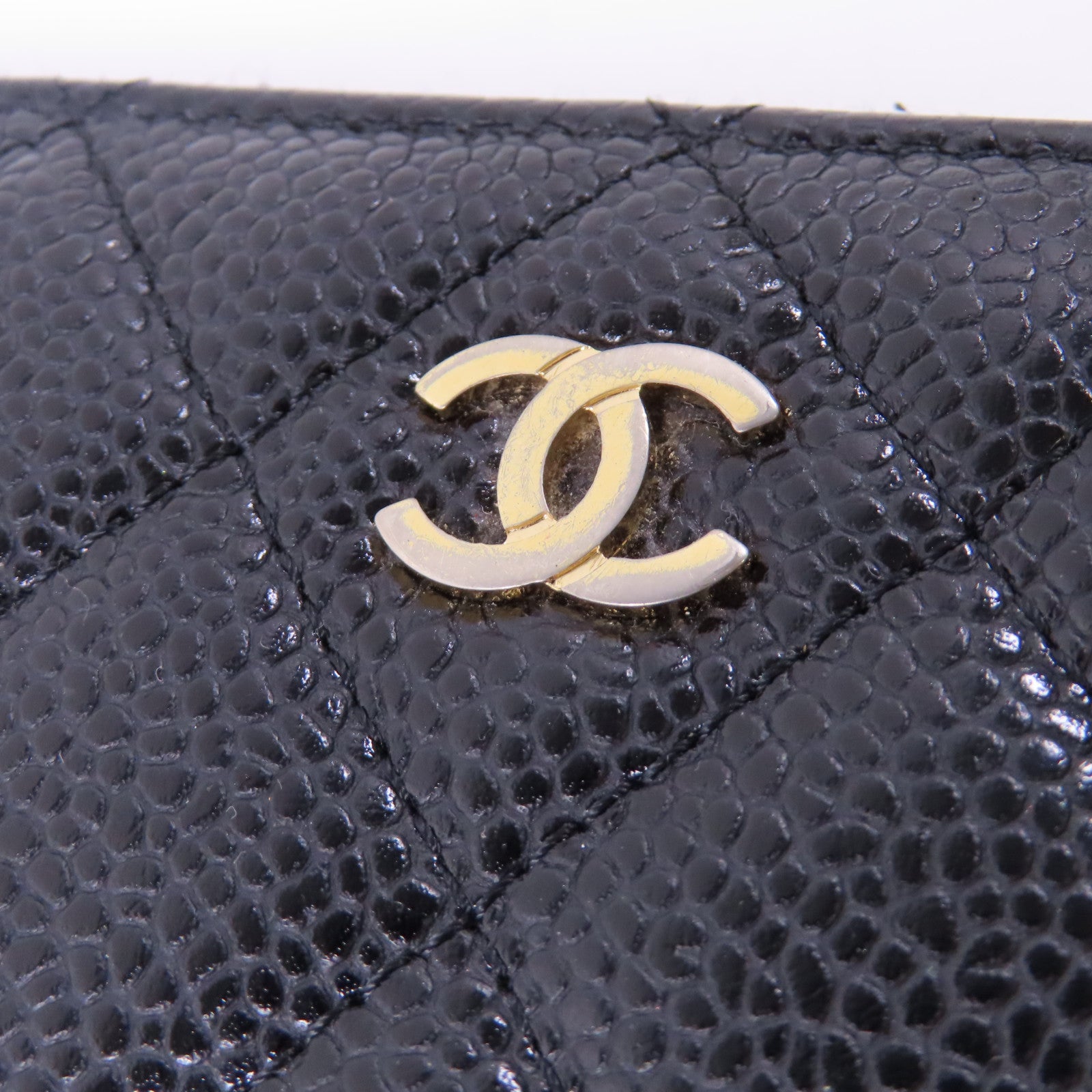 CHANEL 菱格牛皮皮革Long Zipper Wallet金扣長錢包黑色